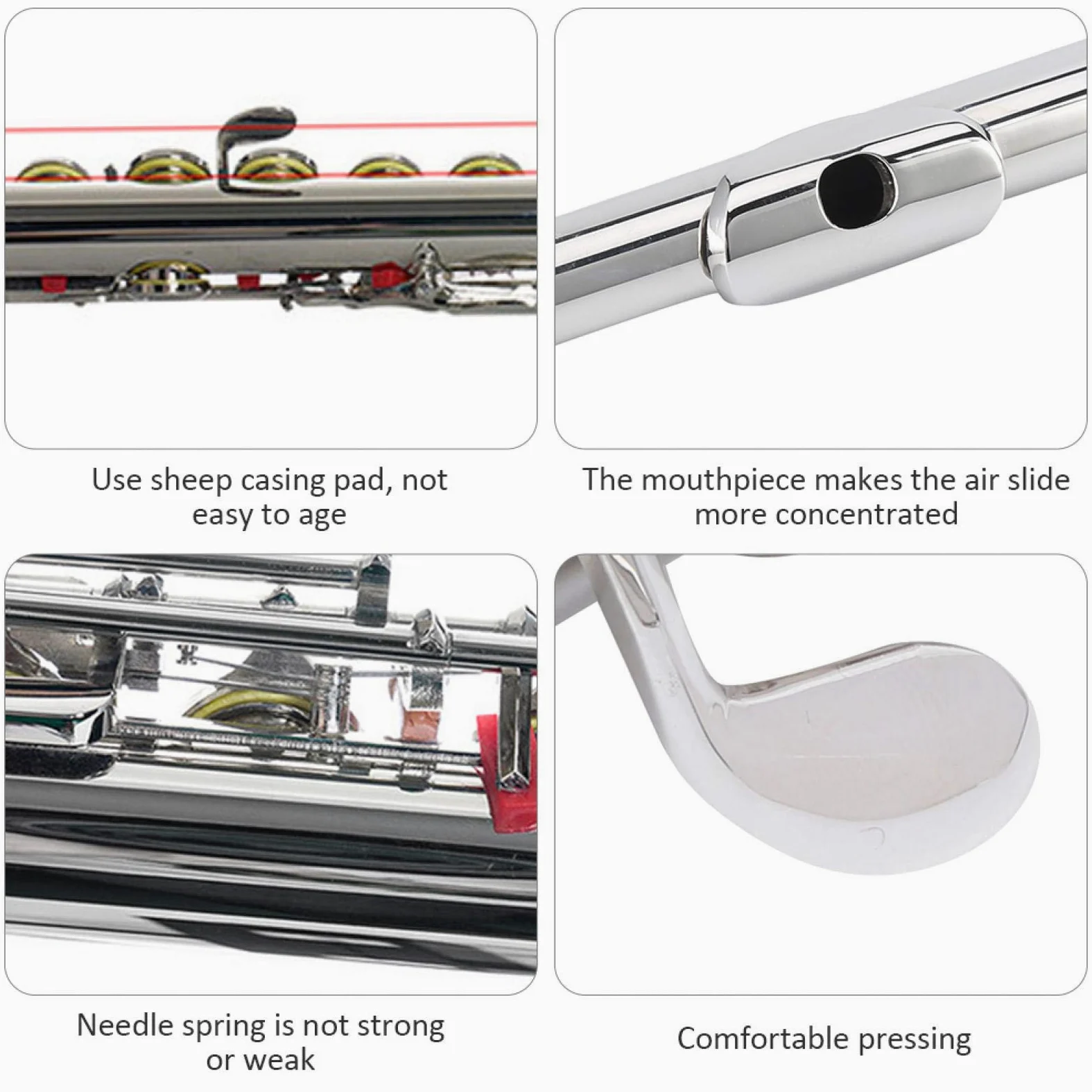 Flauto d'argento Argento sterlina Test professionale Riproduzione di strumenti musicali Supporto per principianti Adulti