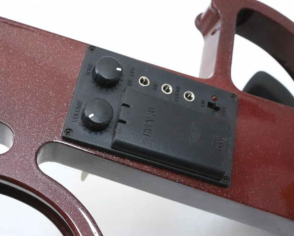 Violino elettrico 4/4 intero silenzioso in legno massello con accessori in ebano, con custodia, arco, cuffie, cavo, corde per studenti, principianti e adulti (Rosso vino), EV8 presa jack