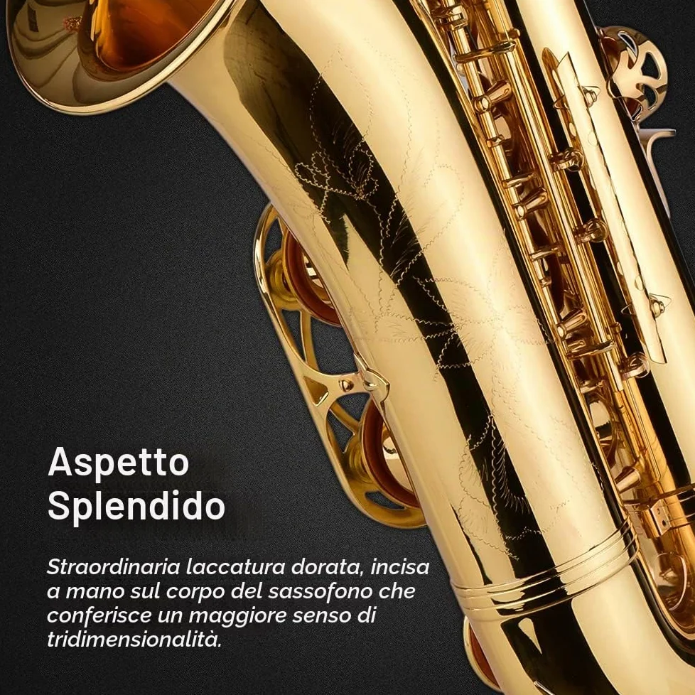 Sassofono Tenore, Strumento di Sax Tenore Golden B Golden B Piatto per Studenti per Principianti con Guanti di Trasporto Pulizia del Briciolo Cnocchia di Sax Boccaglio