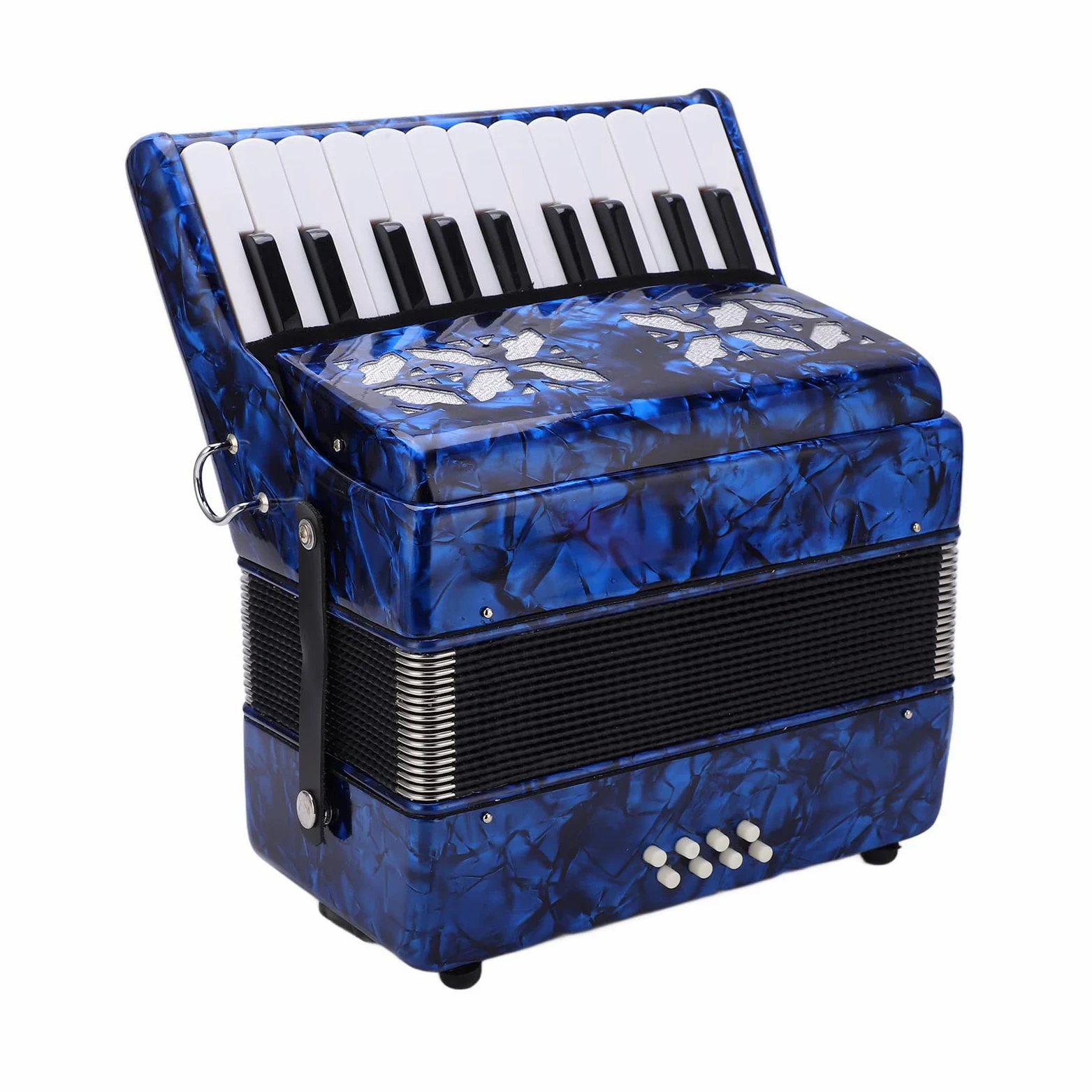 Tissting Fisarmonica Giocattolo 22 Tasti 8 Bassi, Strumento Musicale in Celluloide con Cinture Regolabili per Principianti e Bambini, Ideale per Esibizioni Domestiche e sul Palco (Dark Blue)