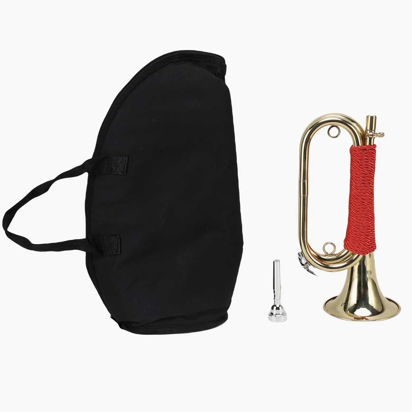aqxreight Tromba da Cavalleria in Ottone Placcato Oro con Manico Rosso, Trasparente per Cerimonie da Campo Bande Scolastiche Ed Ensemble, Strumento in Ottone Portatile