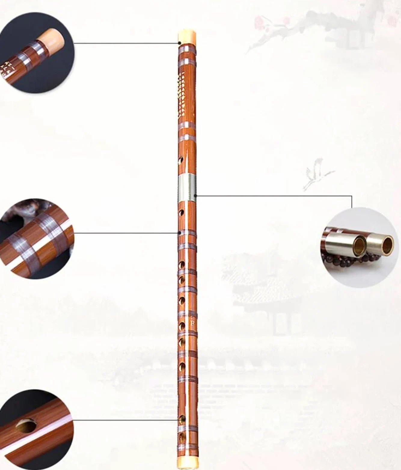 Flauto Di Bambù Flauto di bambù cinese Strumento Flauto traverso Flauto professionale Flauto a doppia sezione Giunto in rame bianco
