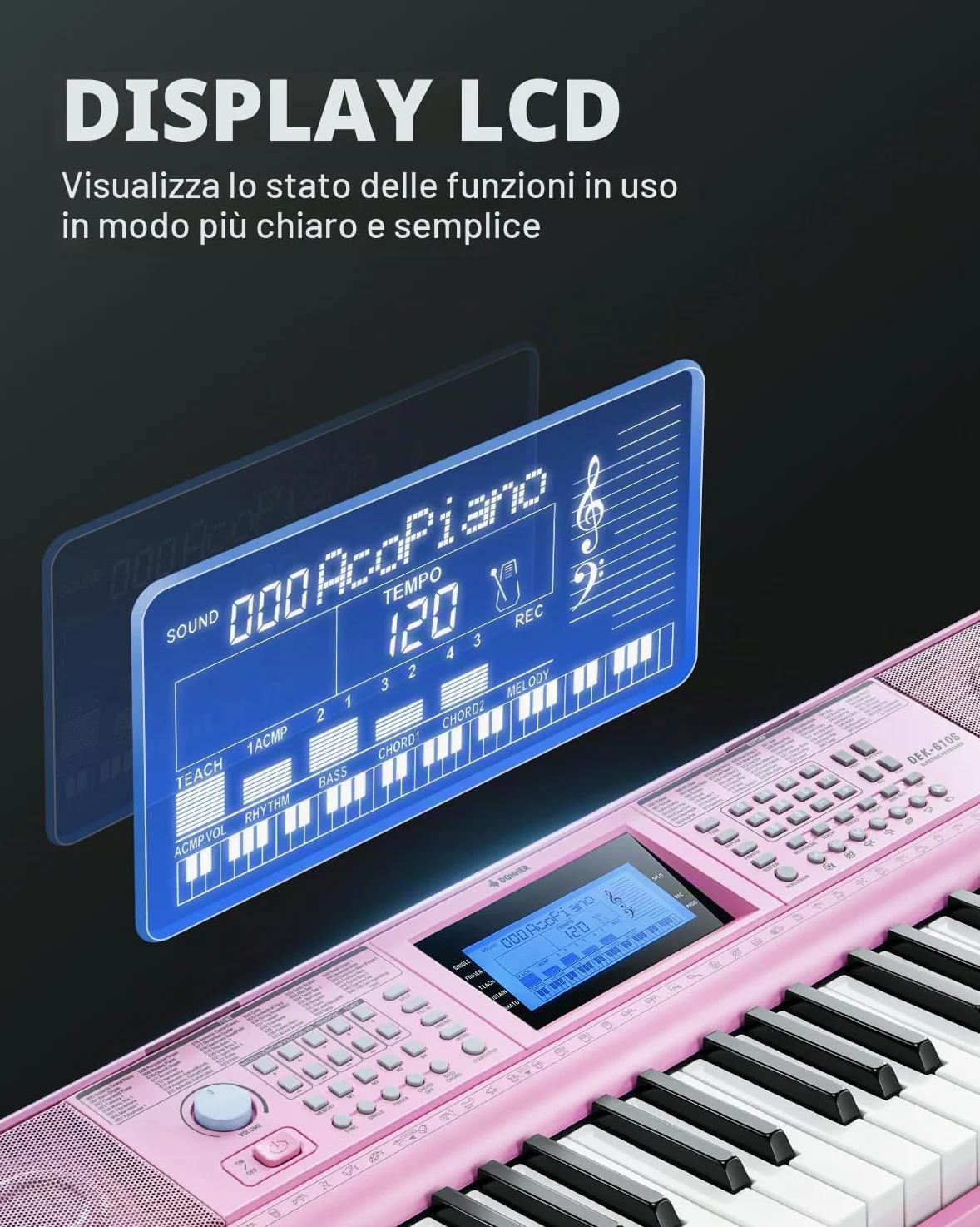 Donner DEK-610S 61 Key Electronic Piano Pink Set (including piano stand, stool, microphone) EU