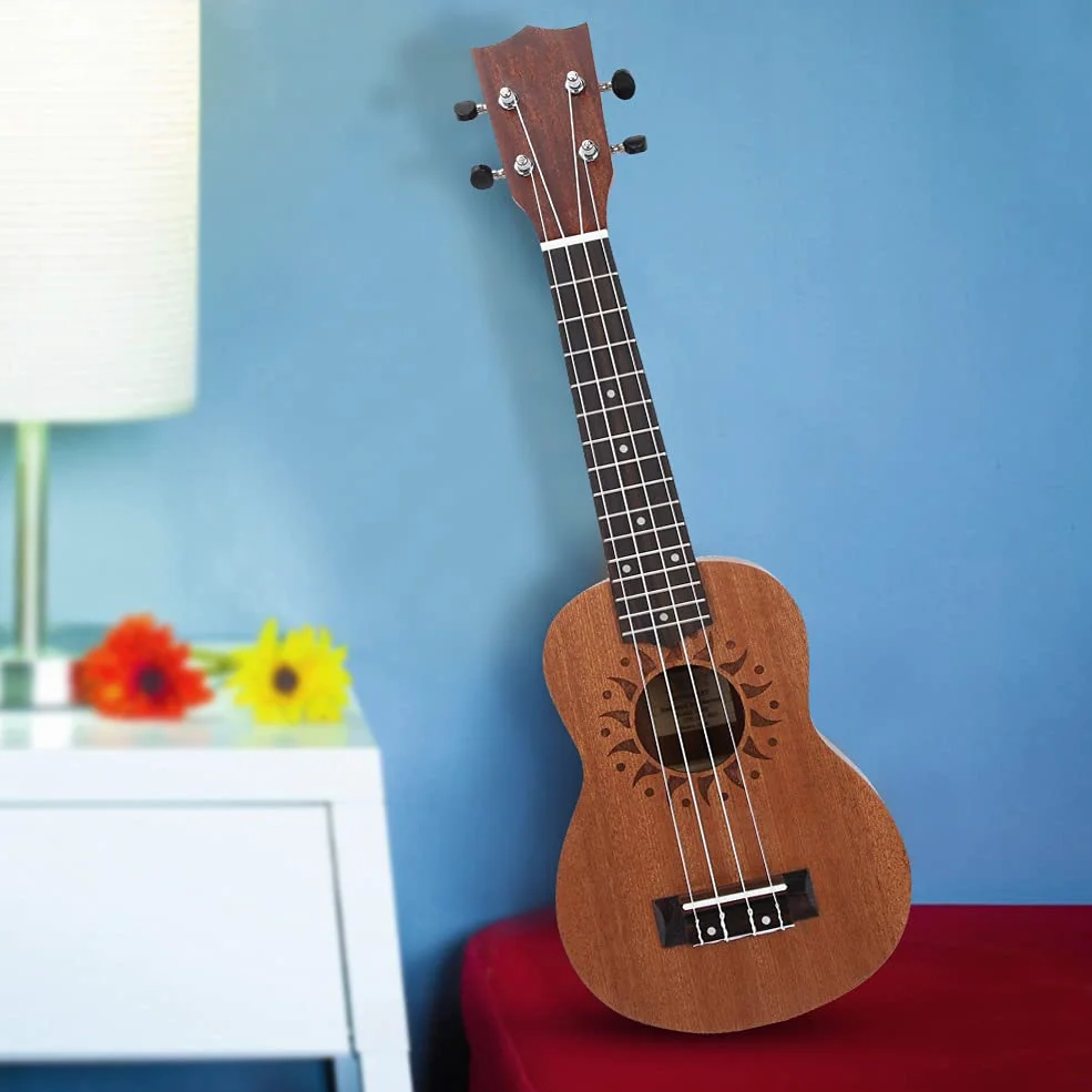 Ukulele Acustico da 21 Pollici, Set di Ukulele per Principianti Sapele con 1 Set di Corde e Capotasto, Strumento Musicale per Chitarra Hawaii a 4 Corde per Adulti Adolescenti(Girasole)