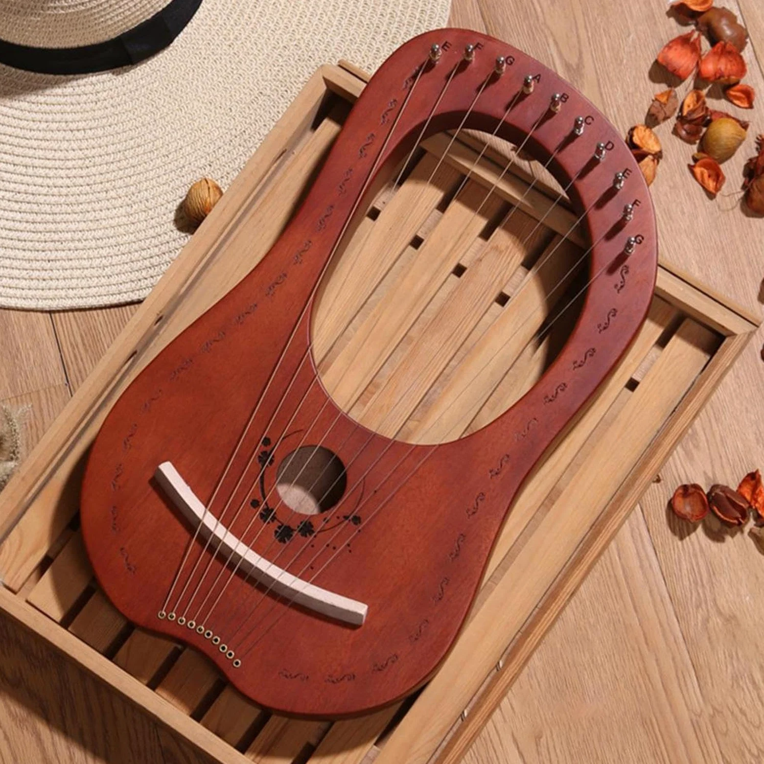 Arpa A Lira - Strumento Portatile In Mogano Per Arpa A Lira A 10 Corde Con | L'arpa a lira in mogano con 10 corde in acciaio offre toni chiari in un design compatto e portatile per i principianti.