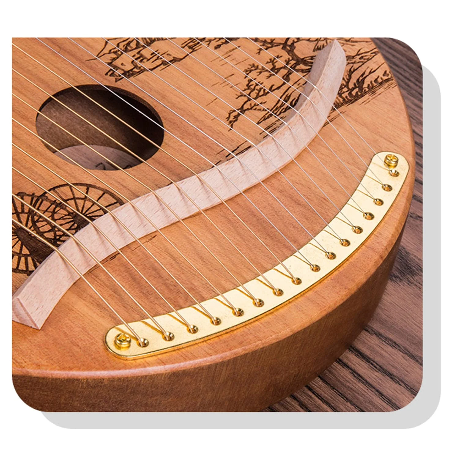 Arpa portatile 24 corde in mogano con custodia, corda ricambio, chiave per l'accordatura, manuale d'uso, strumento musicale lira per amanti della musica e principianti.