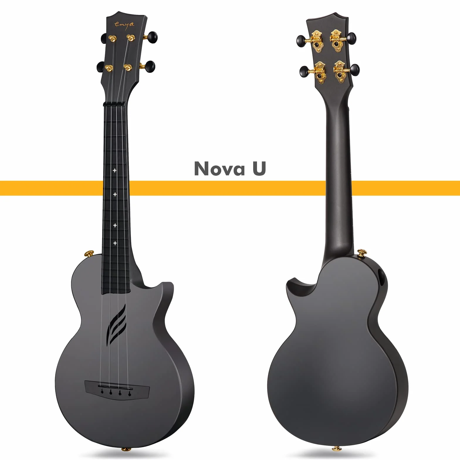 Ukulele Concerto Enya Nova U 23 pollici ukelele kit per principianti e Professionale con tutto il corpo in fibra di carbonio,borsa imbottita,tracolla,capotasto,corde di scorta(nero)