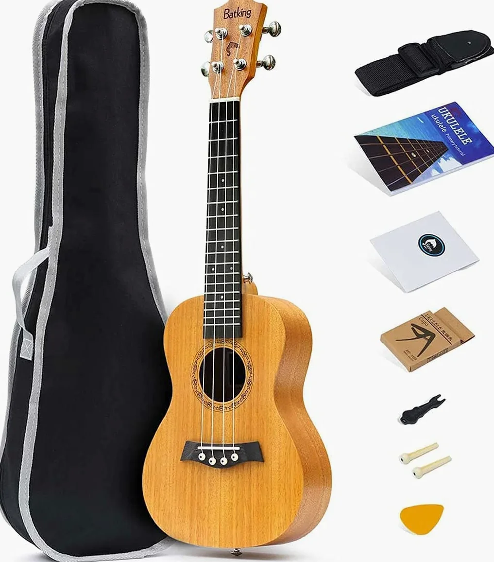 Ukulele da concerto con parte superiore in mogano, 58,4 cm, con accessori per ukulele con custodia, tracolla, corda in nylon, plettri 21 inch Naturale