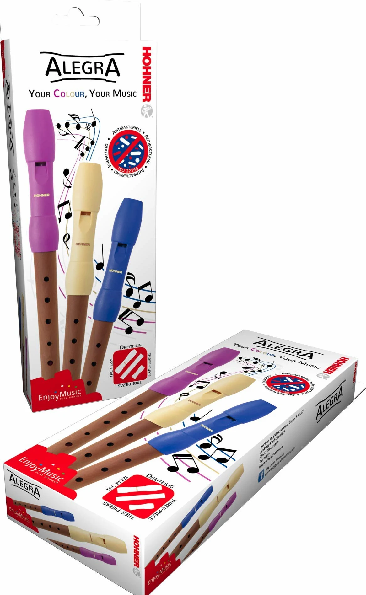 HOHNER Flauto dolce Alegra Line blu, in 3 pezzi