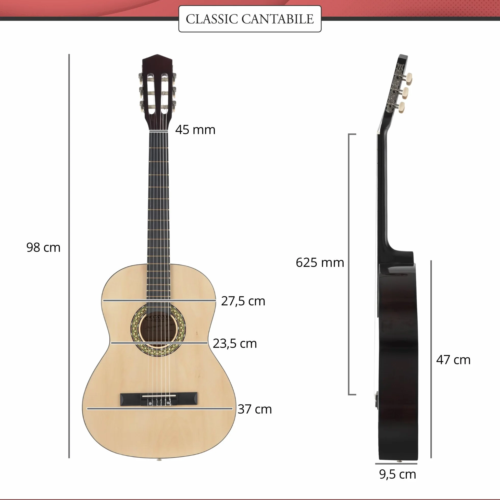 Classic Cantabile Acoustic Series AS-851-L Chitarra classica 7/8 per mancini