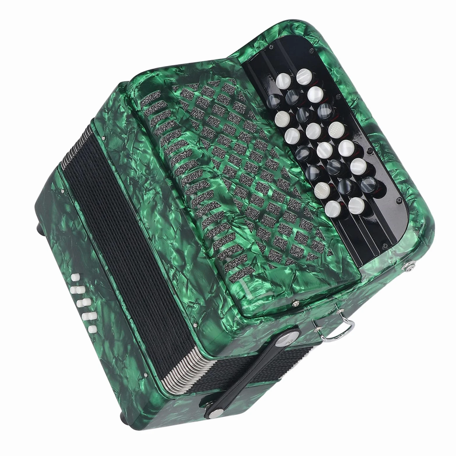 Fisarmonica 22 tasti 8 bassi, strumento musicale professionale per fisarmonica con bottoni sensibili allo scivolamento con tracolla per spettacoli professionali ed esami formali (Green)