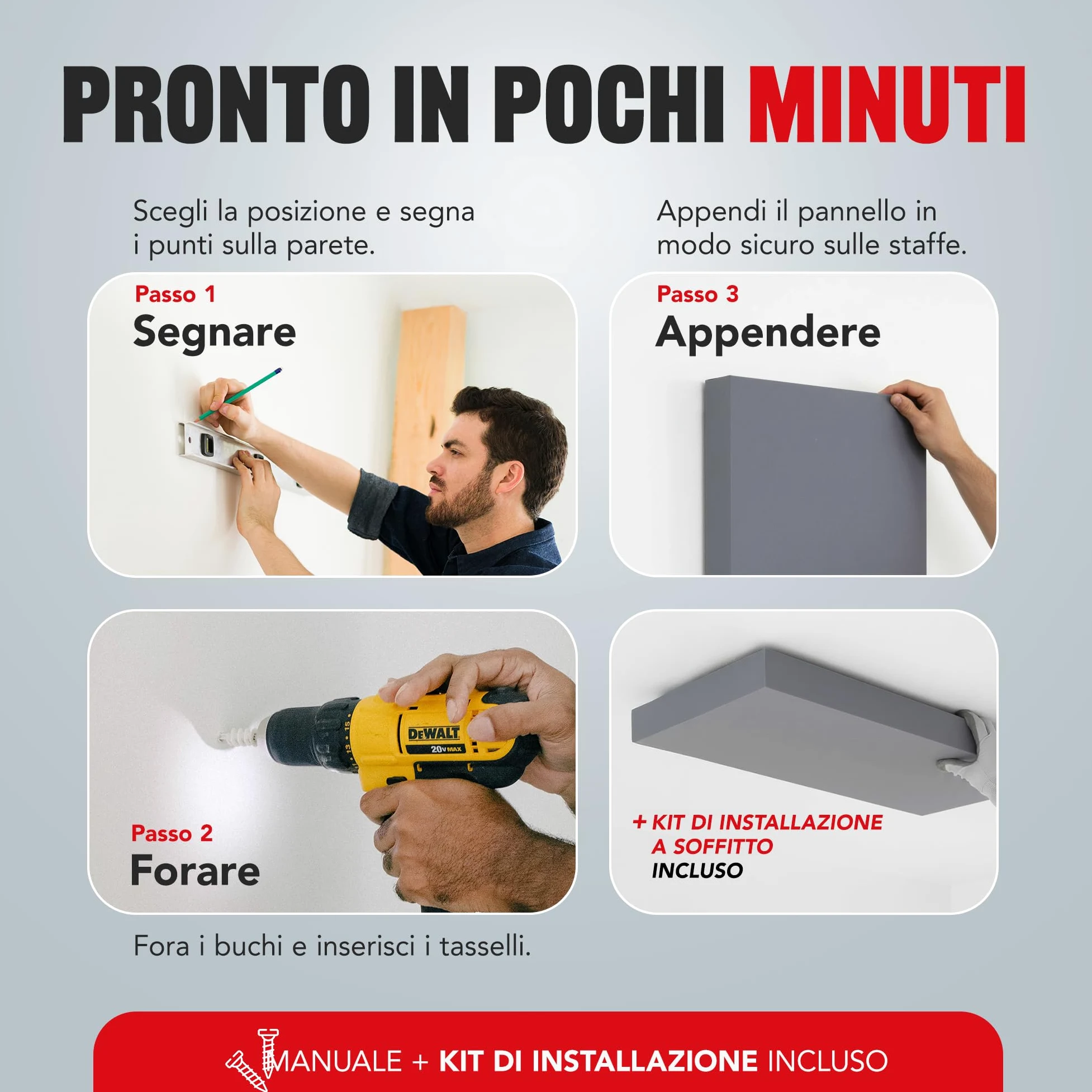 Addictive Sound pannello fonoassorbente da parete Standard, qualità studio con lana acustica, Classe A, prodotto nell’UE, kit muro/soffitto, pannello murale decorativo, 100x50x11 cm, 7 kg, Graphite