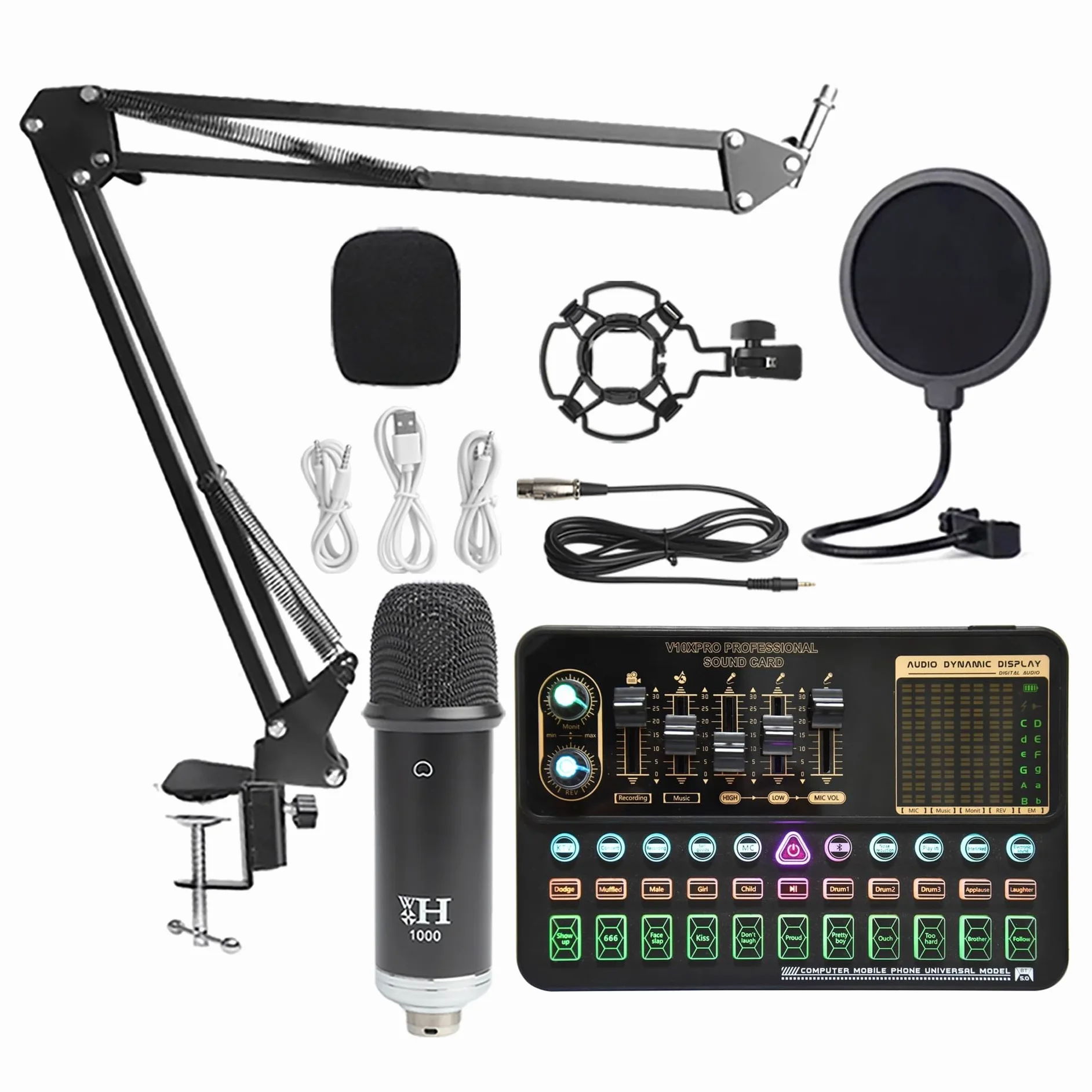 Podcast Kit, Multi-sound Live Sound Card K-song Net Anchor Set Bracket Equipment Rosso(White)