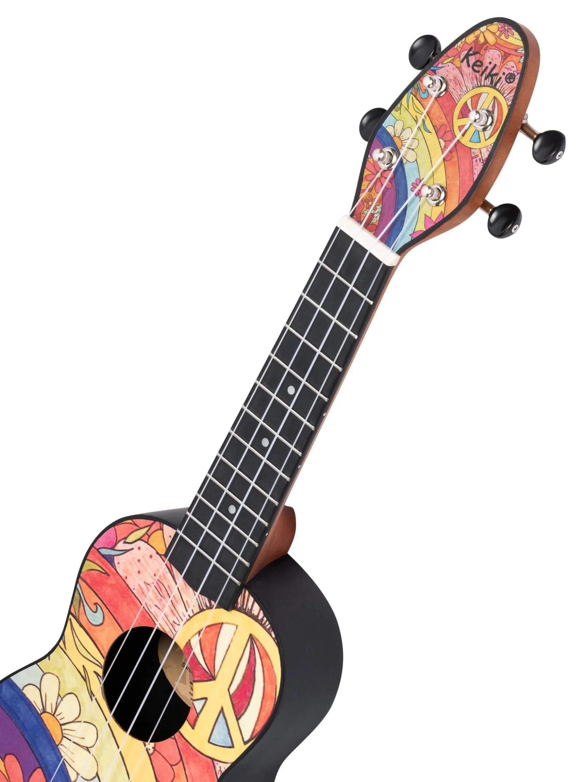 Ortega Guitars Ukulele Soprano Mancino – Acustico – Keiki K2 Series – Accessori Inclusi – Agathis / ABS, Peace ‘68 (K2-68-L)
