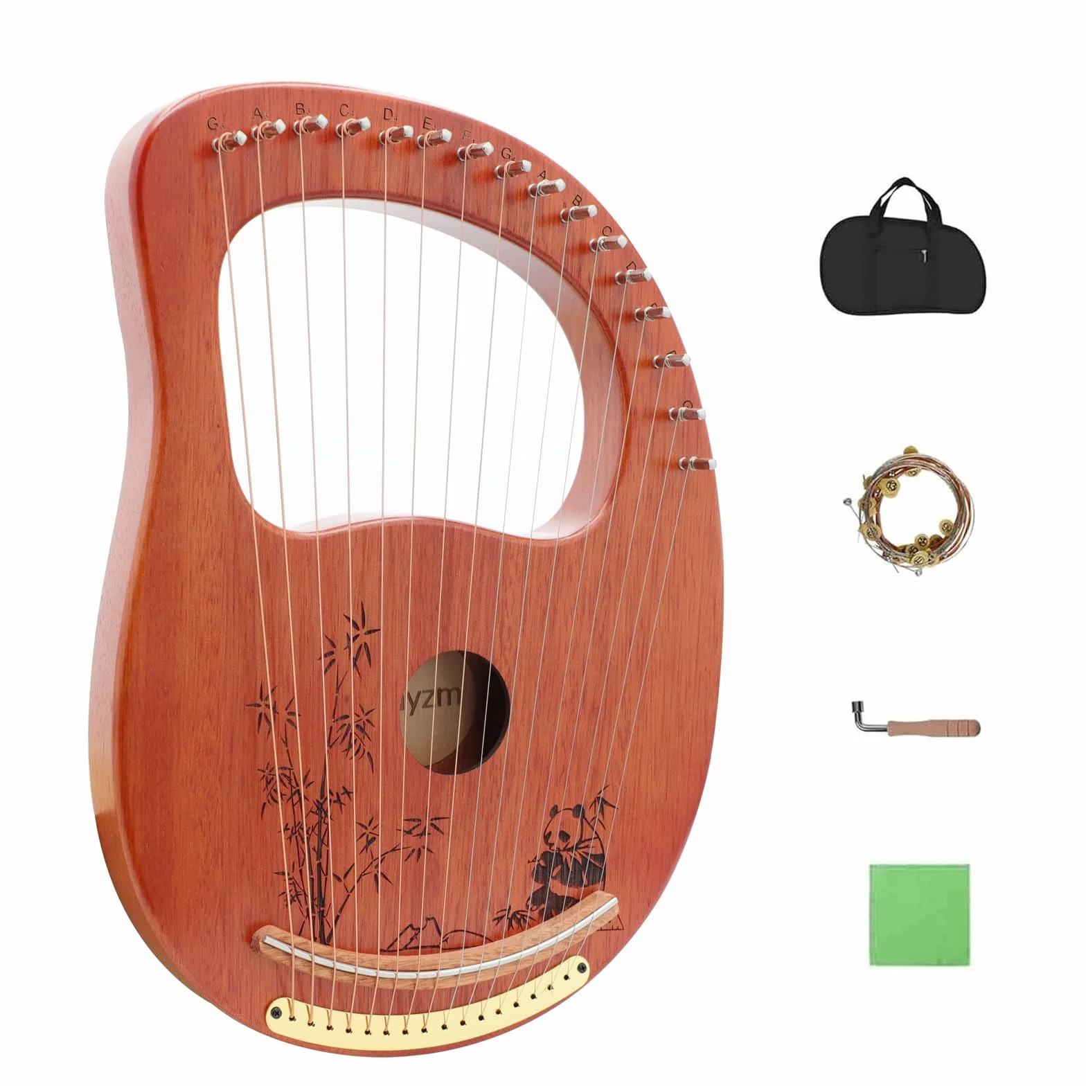 Rayzm Lyre Harp, strumento lira in legno massello di mogano con design brevettato, arpa portatile a 16 corde in metallo per adulti/bambini/principianti