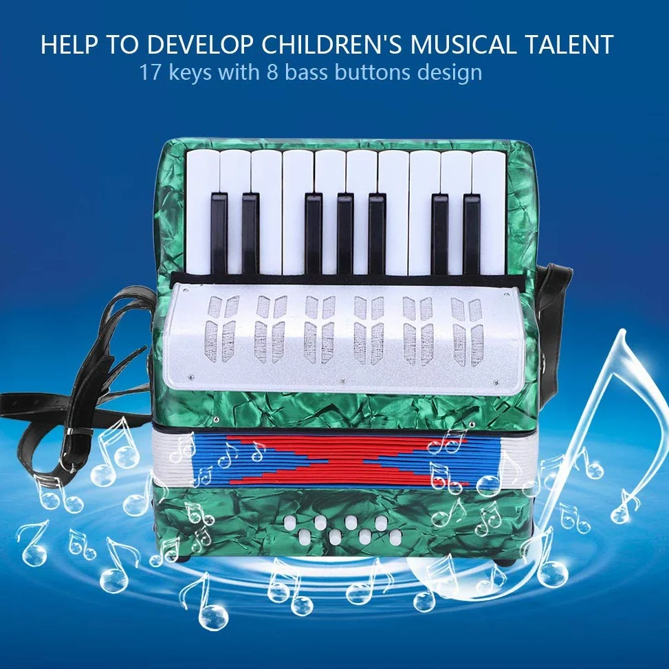 Vendite Pazze Fisarmonica a pianoforte per strumenti musicali a fisarmonica a pianoforte a 8 bassi per principianti per studenti(verde)