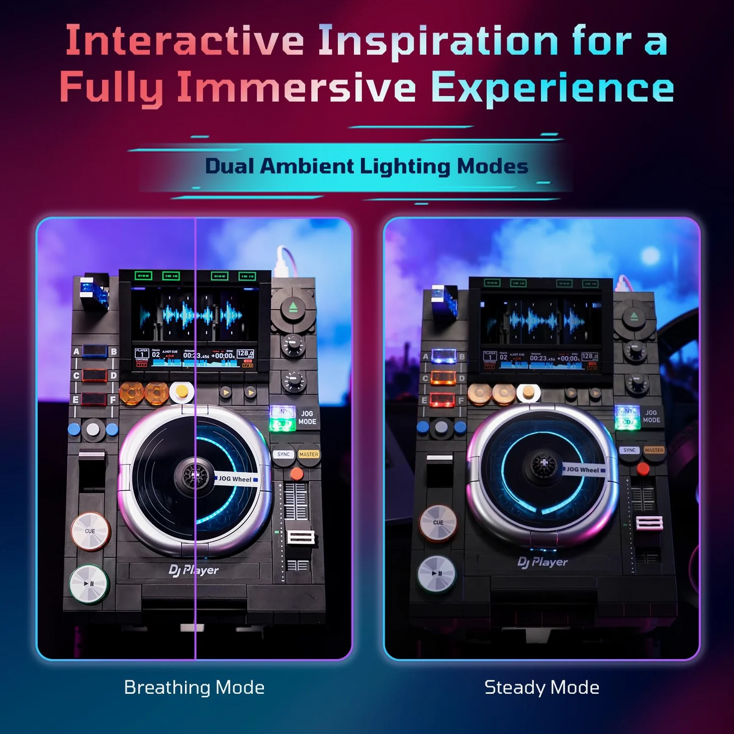 PANTASY Blocchi da costruzione per controller DJ, giradischi per DJ, riproduzione musicale Bluetooth, doppia modalità di illuminazione, supporto regolabile, giocattolo interattivo da scrivania per