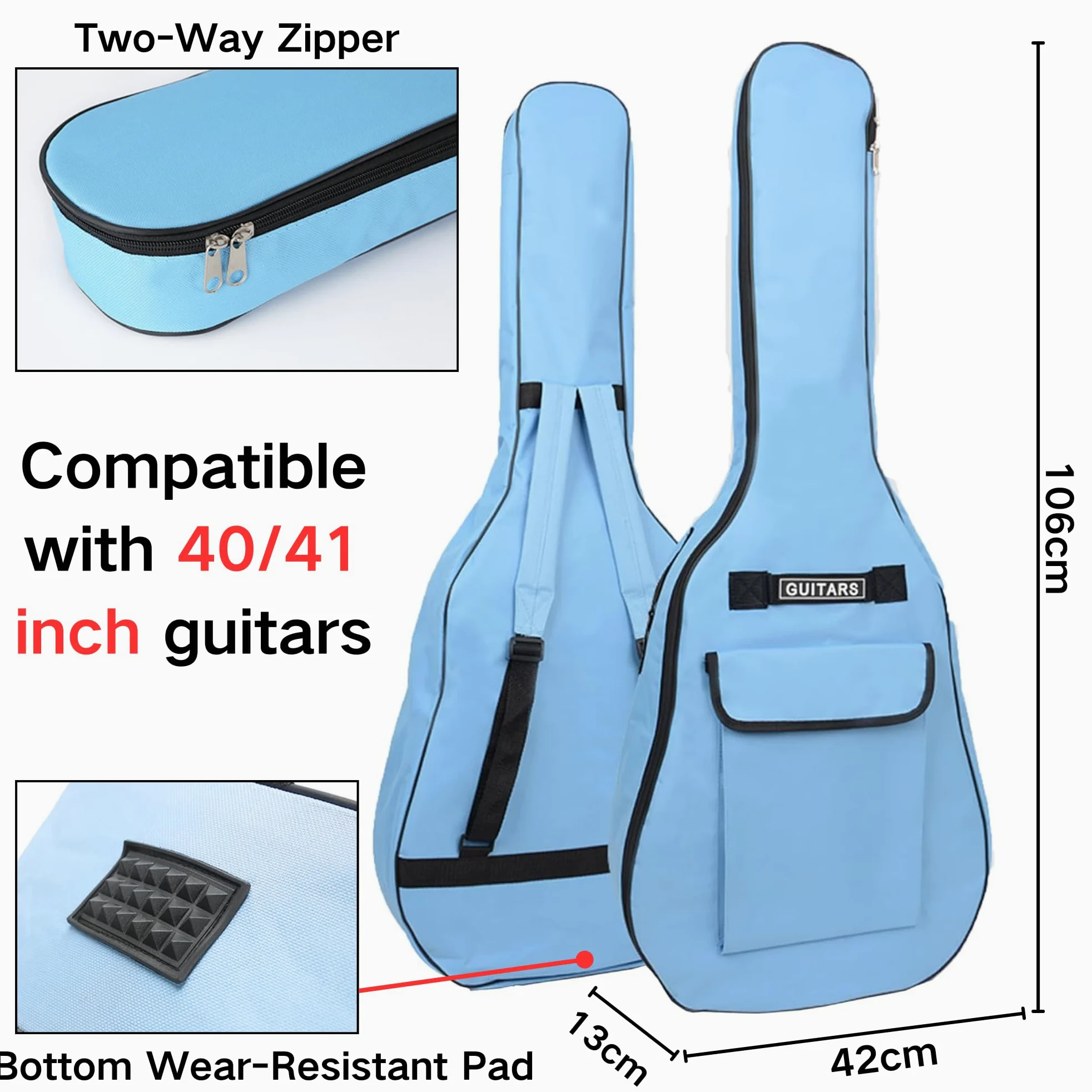 SUQ Borsa impermeabile Oxford per chitarra, 40/41pollici Custodia per Chitarra Classica, Chitarra Acustica in Tessuto Oxford con Tasca per Leggio Musicale, Doppia Cinghie da Spalla Regolabile (Rosso)