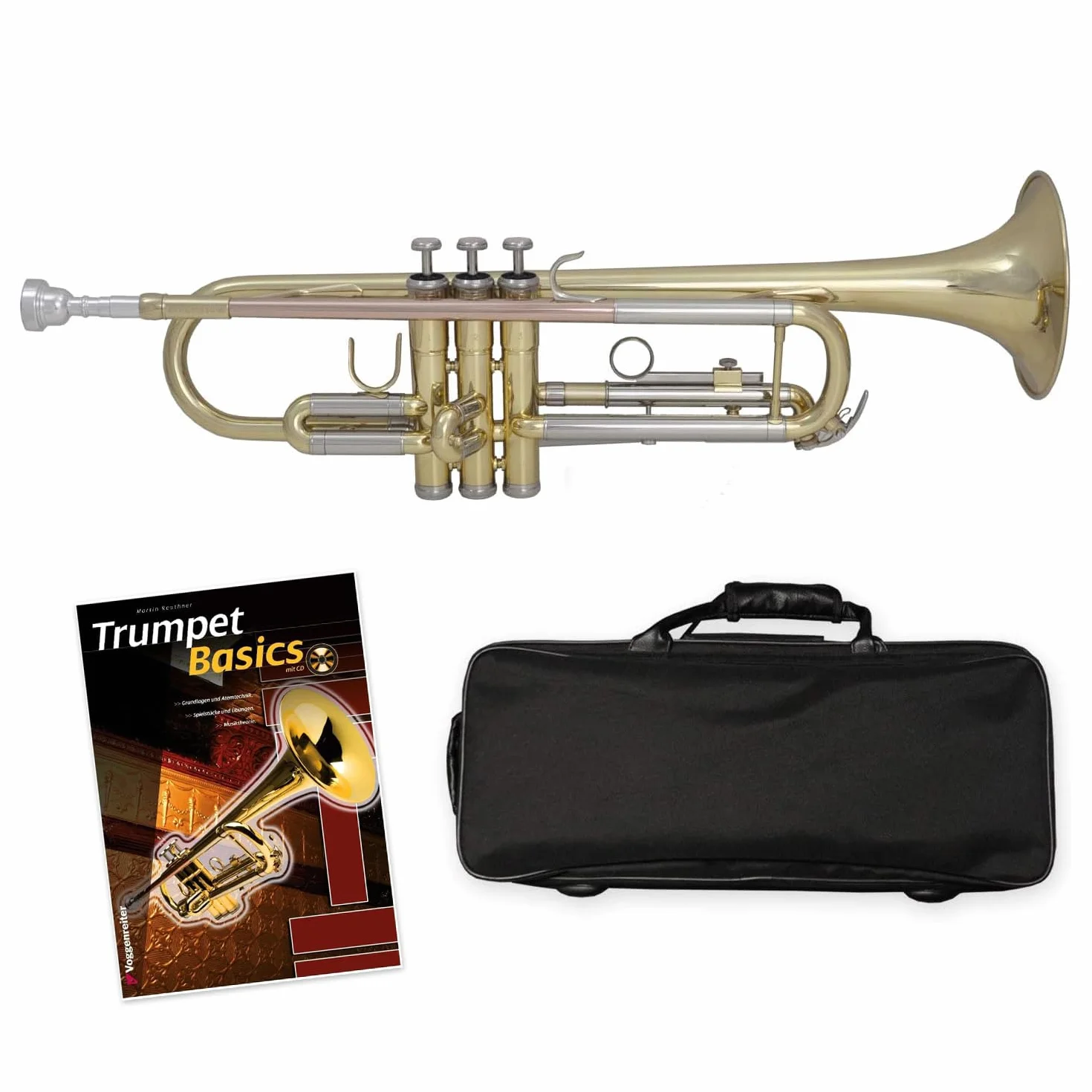 Tromba in Sib TTR-171 in ottone - completa con bocchino, custodia, accessori + metodo per tromba “Trumpet Basics”