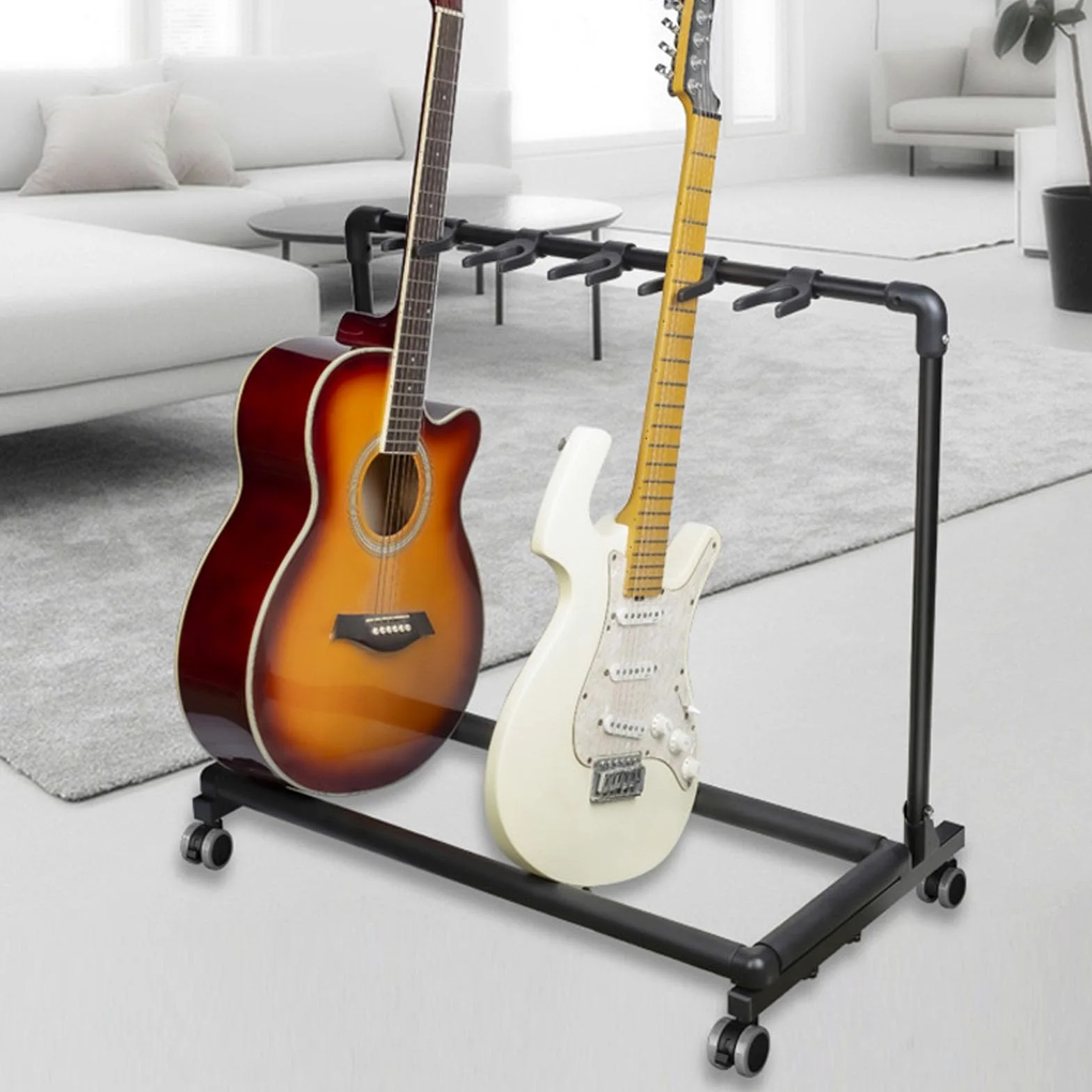 Tonysa Supporto per Espositore Multi-Chitarra per Supporto per Chitarra, Supporto per Chitarra Multi- Supporto per Chitarra con Ruote per Negozi (FL-11W)