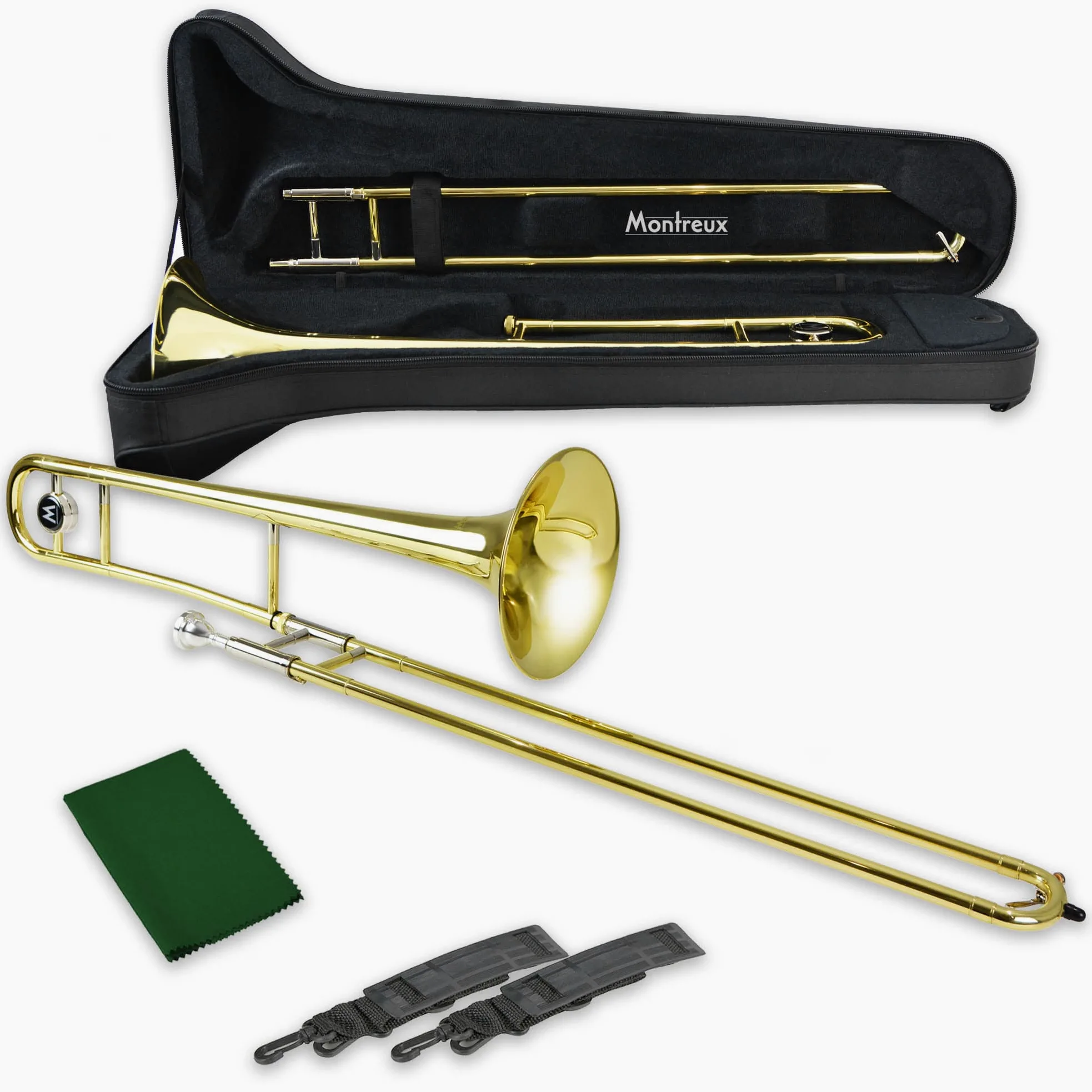 Montreux Student Trombone in Sib per Principianti con Custodia Protettiva Leggera, Bocchino 12C - Ottone Laccato, Campana da 8"/20 cm, Si Bemolle