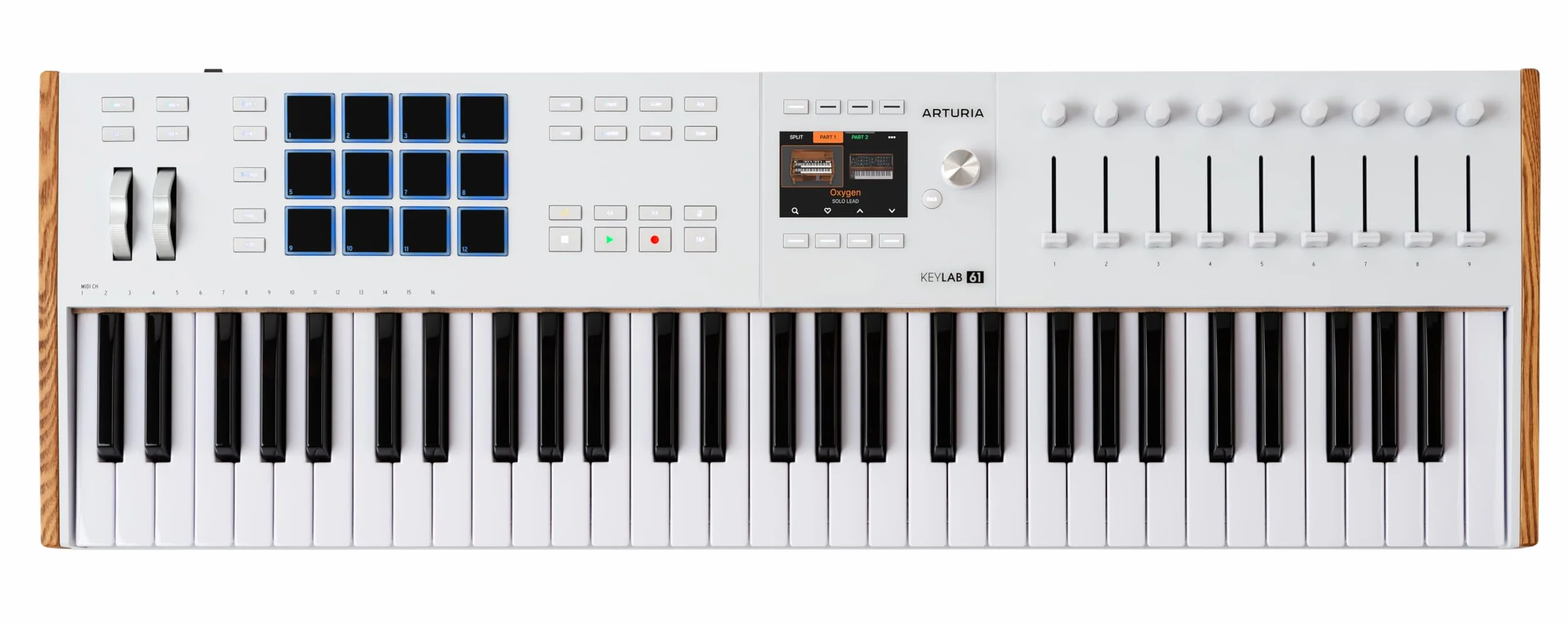 Arturia KeyLab 61 MK3 tastiera controller MIDI Nero per produzione musica, software tutto in uno - 61 tasti, 9 encoder, 9 fader, 1 ruota di modulazione, 1 ruota di Pitch Bend, 12 pad - Bianca