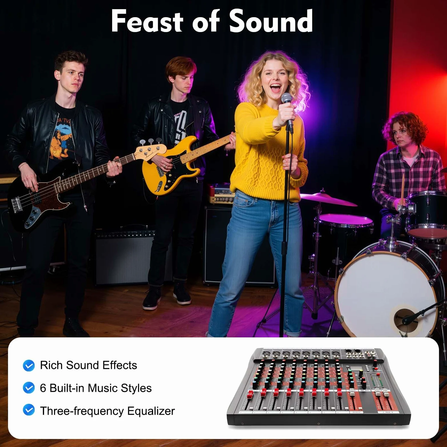 Mixer Audio Mixer 8 Canali Professionale con Bluetooth USB, Mixer 8 Ingressi Microfono Alimentazione Phantom 48V, Equalizzatore 3 Bande Fader Preciso per Karaoke Studio Scena