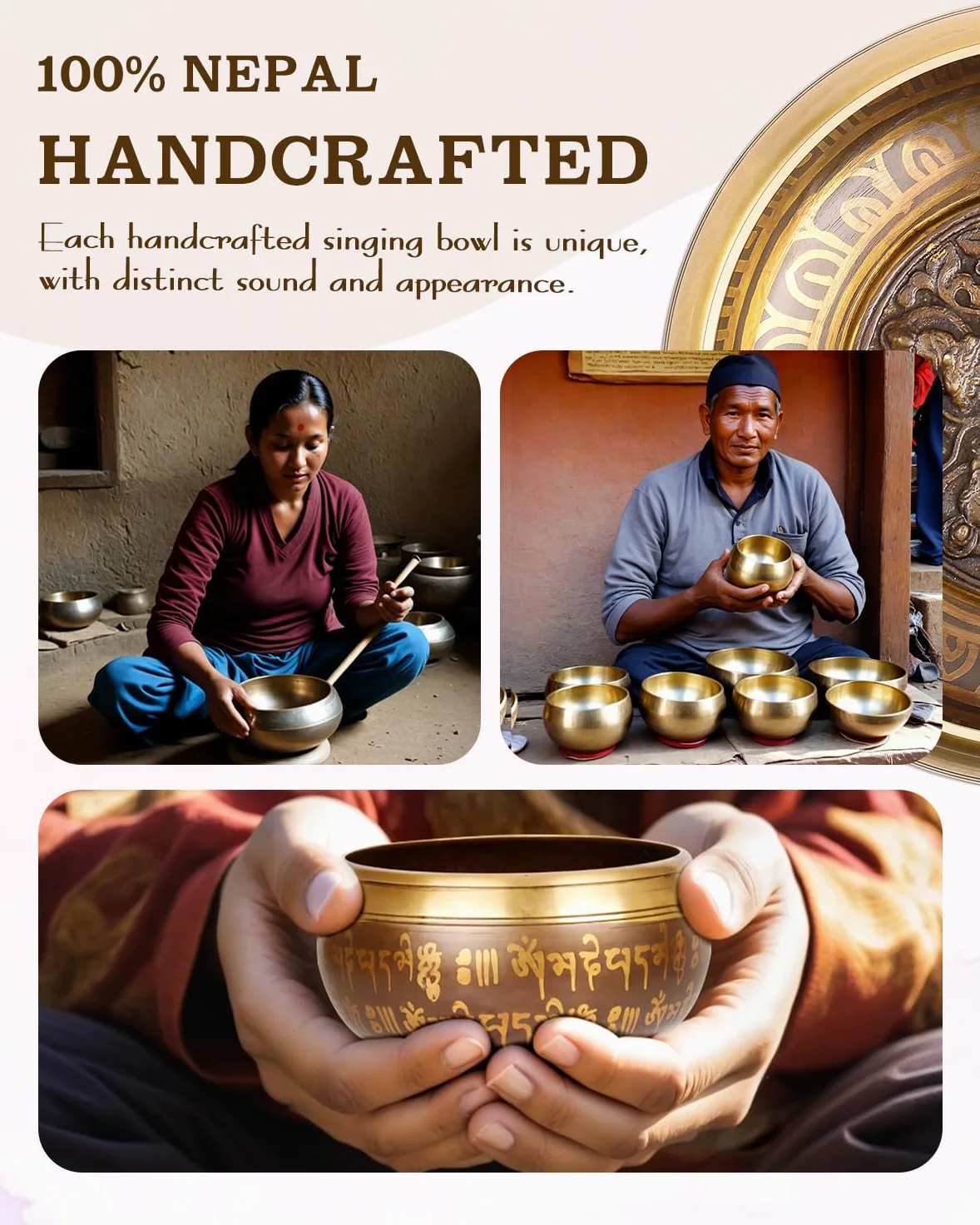 Grandi campane tibetane realizzate a mano in Nepal per yoga, guarigione dei chakra, sollievo dallo stress, regalo per donne