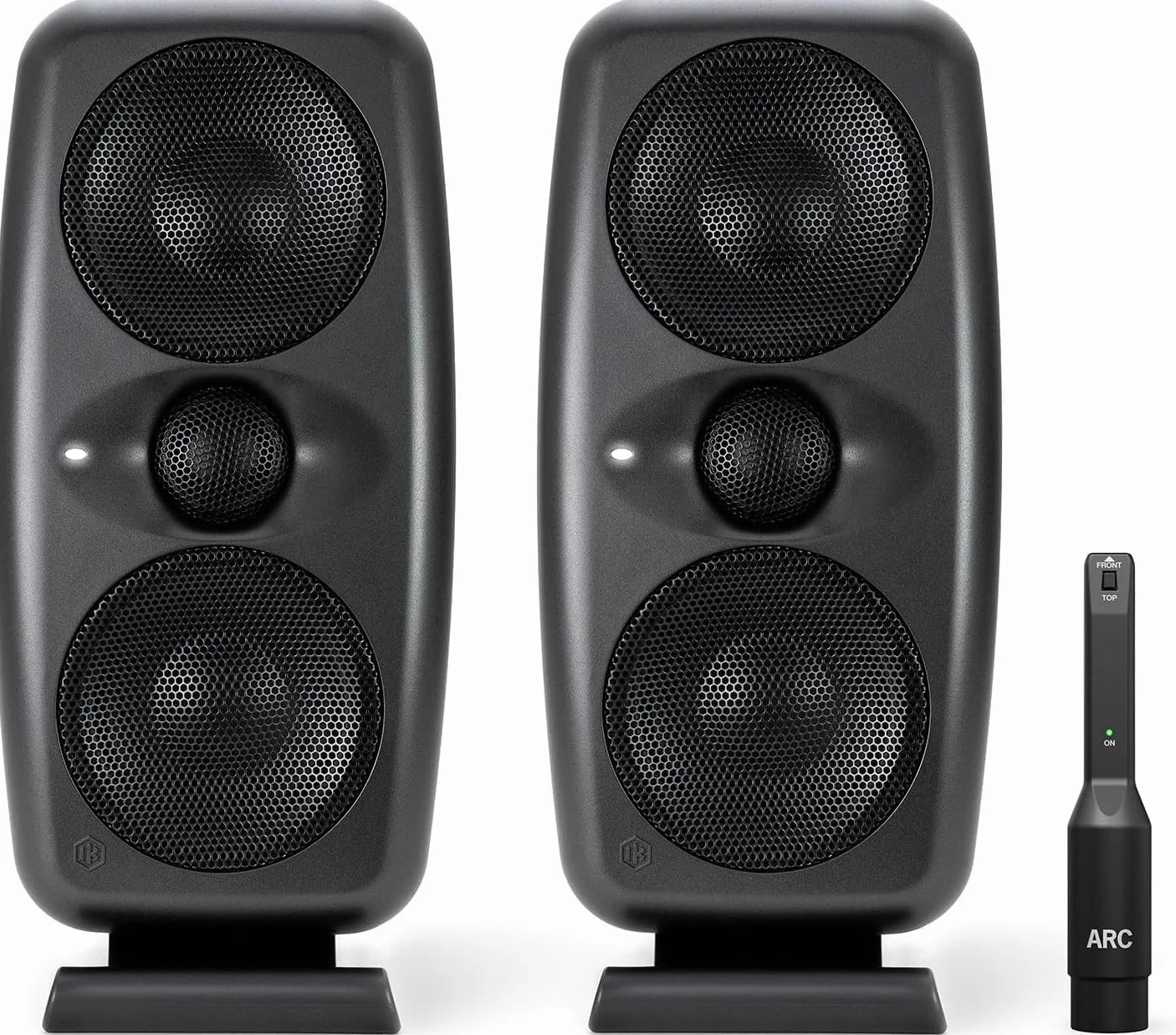 IK Multimedia iLoud MTM MKII - Coppia di monitor da studio hi-end compatti di nuova generazione con correzione ambientale ARC integrata, emulazione dei diffusori, 100W. Include microfono ARC. Nero