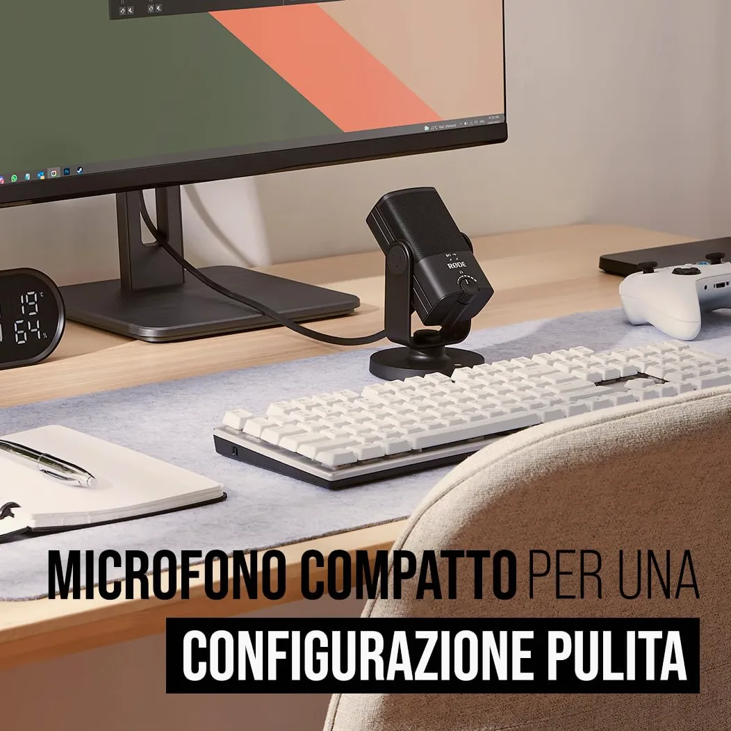 RØDE NT-USB Mini Microfono a Condensatore USB di Qualità da Studio Versatile con Software Gratuito per Podcasting, Streaming, Gaming, Produzione Musicale, Registrazione Vocale e di Strumenti