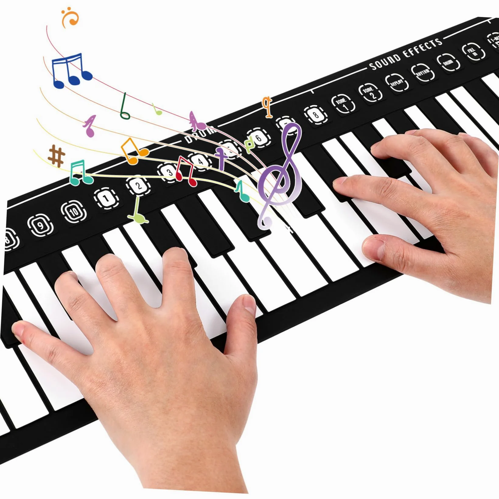 Pianoforte Nero Portatile Pieghevole Elettrico 49 Tasti | Tasti Arrotolabili, Silicone, Altoparlante Integrato, Cavo USB Dc 6v, Alimentazione 3 Batterie Aa