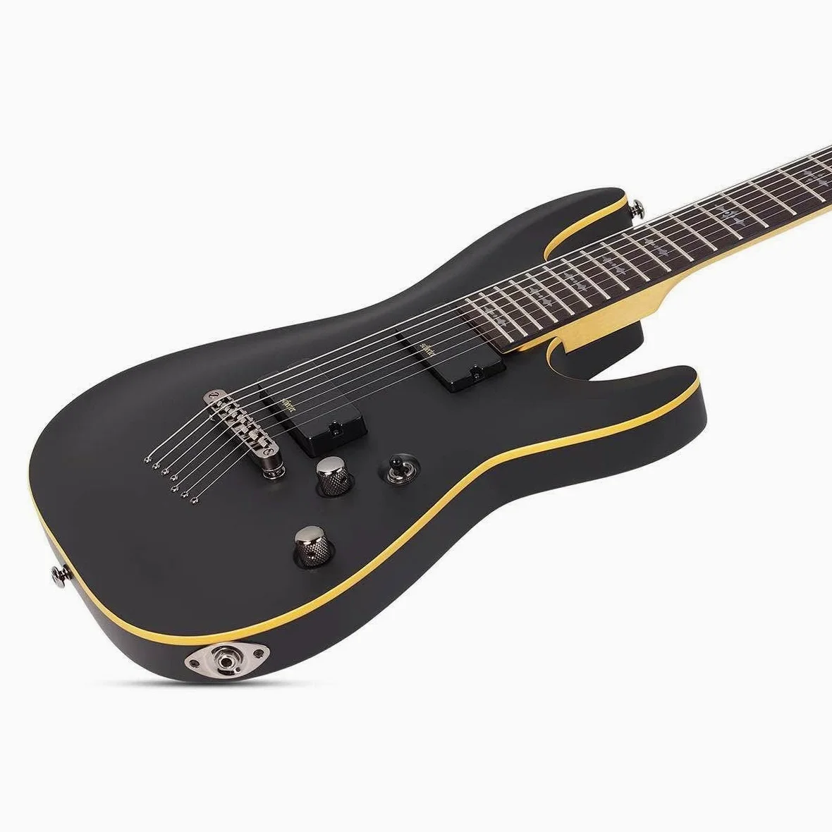 Schecter Chitarra elettrica a 7 corde a corpo solido, satinato nero invecchiato (3662)