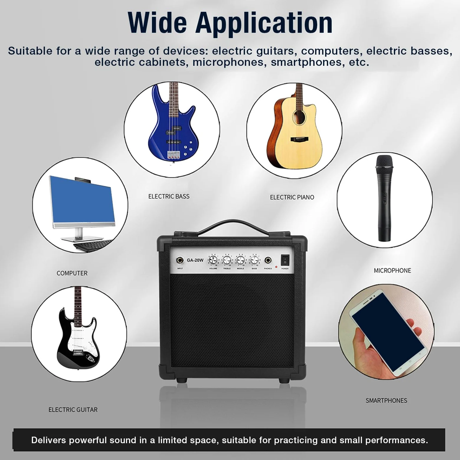 Amplificatore per Chitarra, Amplificatore per Chitarra Elettrica Multifunzionale Amplificatore per Chitarra Portatile da 6 Pollici per Streaming Live All'aperto (Spina europea
