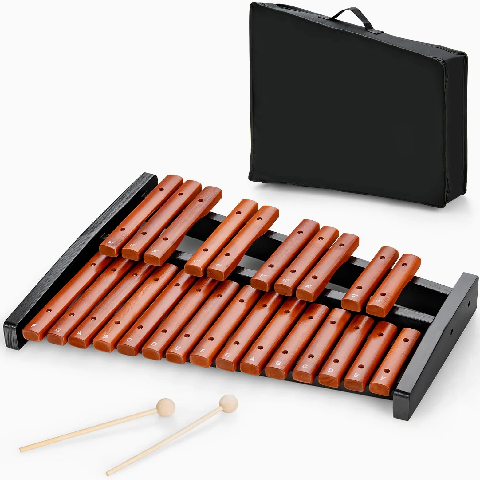 COSTWAY Xilofono con 25 Note, Glockenspiel in Legno, con 2 Mazzuole e Borsa, Strumento a Percussione di Legno, Ideale per Principianti e Bambini, 42 x 57 x 6 cm