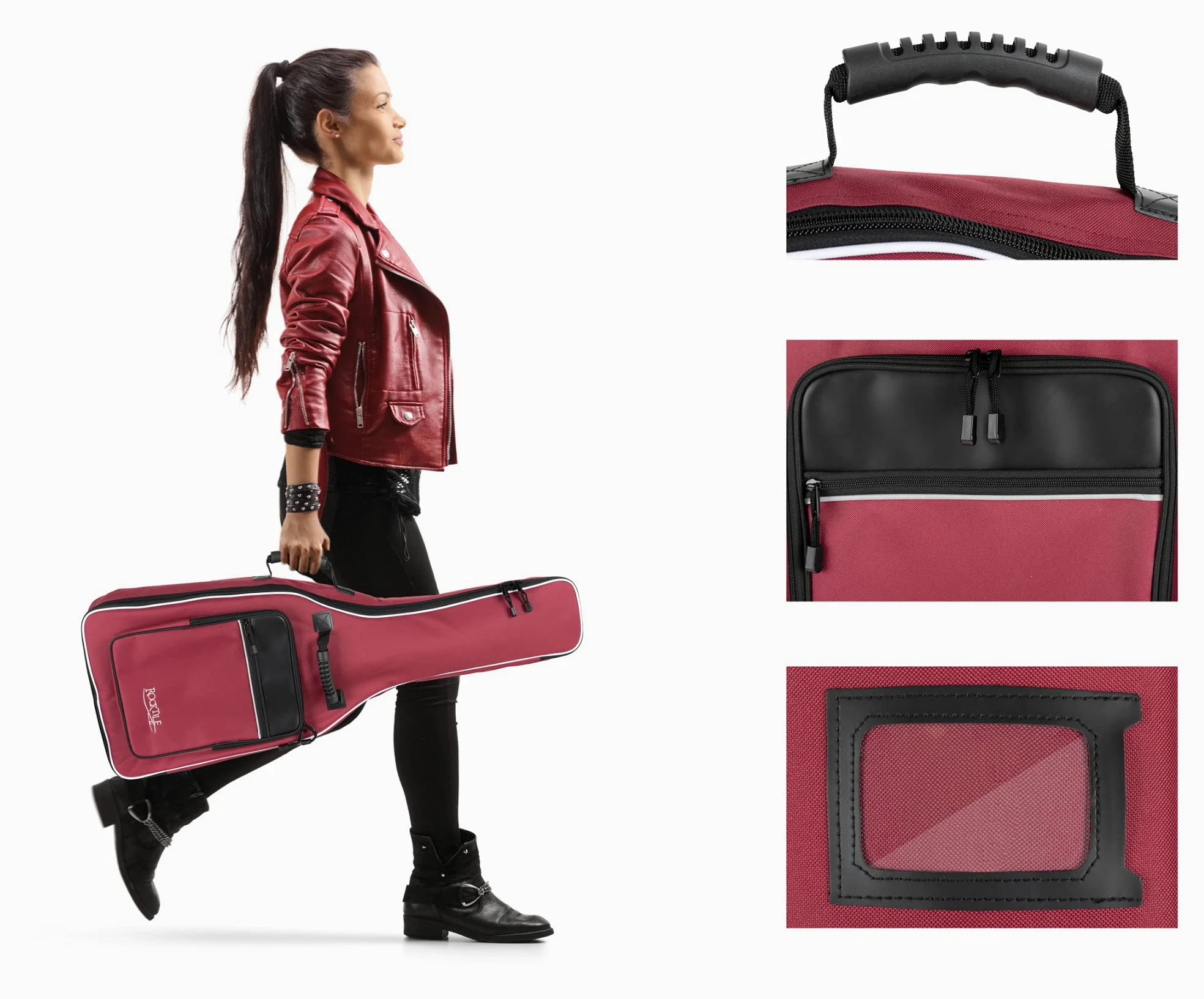 ROCKTILE Custodia Classica Per Chitarra 1/2 (gigbag imbottito, imbracatura zaino, 2 tasche esterne) rosso vino