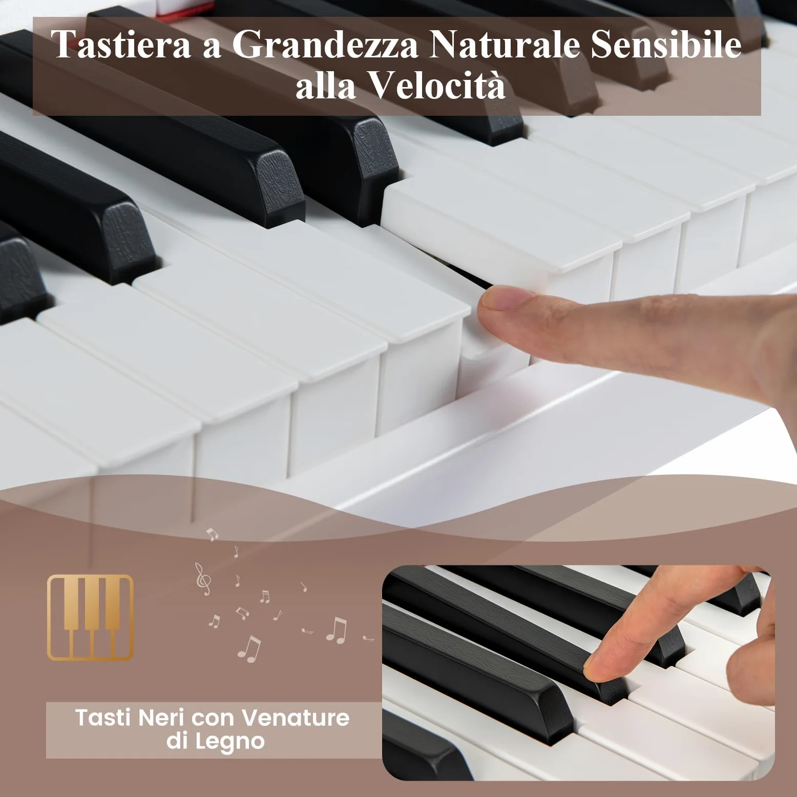 COSTWAY Pianoforte Digitale a 88 Tasti, Tastiera Elettrica per Principianti con 380 Timbri, 128 Ritmi e 88 Demo, Pianola Tastiera Portatile e Leggera con Borsa da Trasporto (Bianco)