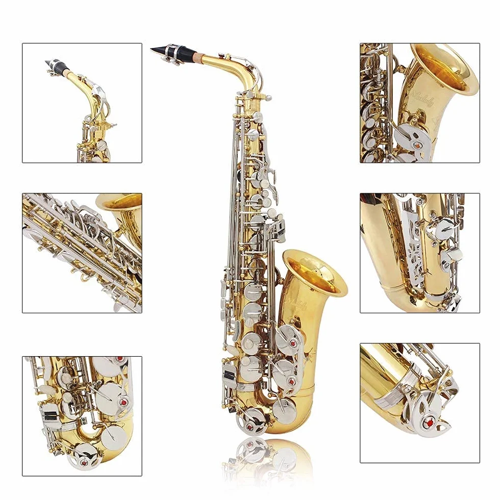 Btuty Sassofono Contralto In Ottone Lucido Inciso Eb E-Flat Natural White Shell Button Strumento A Fiato Con Custodia Guanti Muto Panno Di Pulizia Spazzola Per Cintura