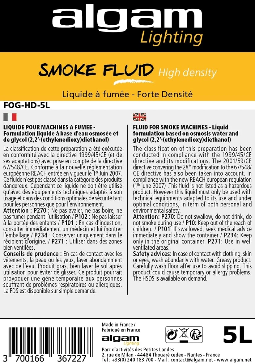 Algam Lighting FOG-HD-5L Liquido per macchina del fumo ad alta densità 5 litri