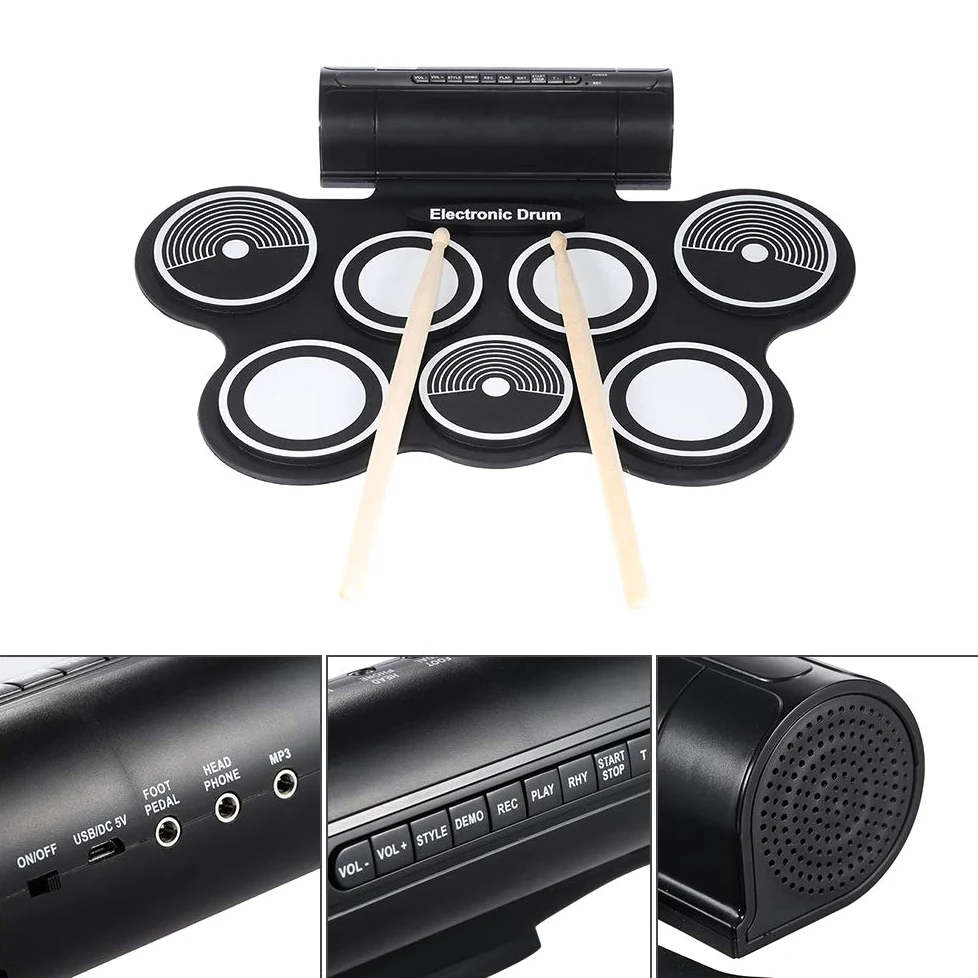 Batteria Elettronica Silicone Electronic Drum Pad Kit Portatile Digital USB Roll-up con Pedale da Pedale Drumstore Pieghevole Batteria Elettrica