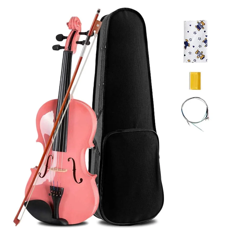 Violino standard da studente, per principianti, 4 corde 4/4 violino full size in tiglio Set for principianti, artigianale e acustico con custodia, arco, ponte, colofonia, stoffa e corde di ricambio, r