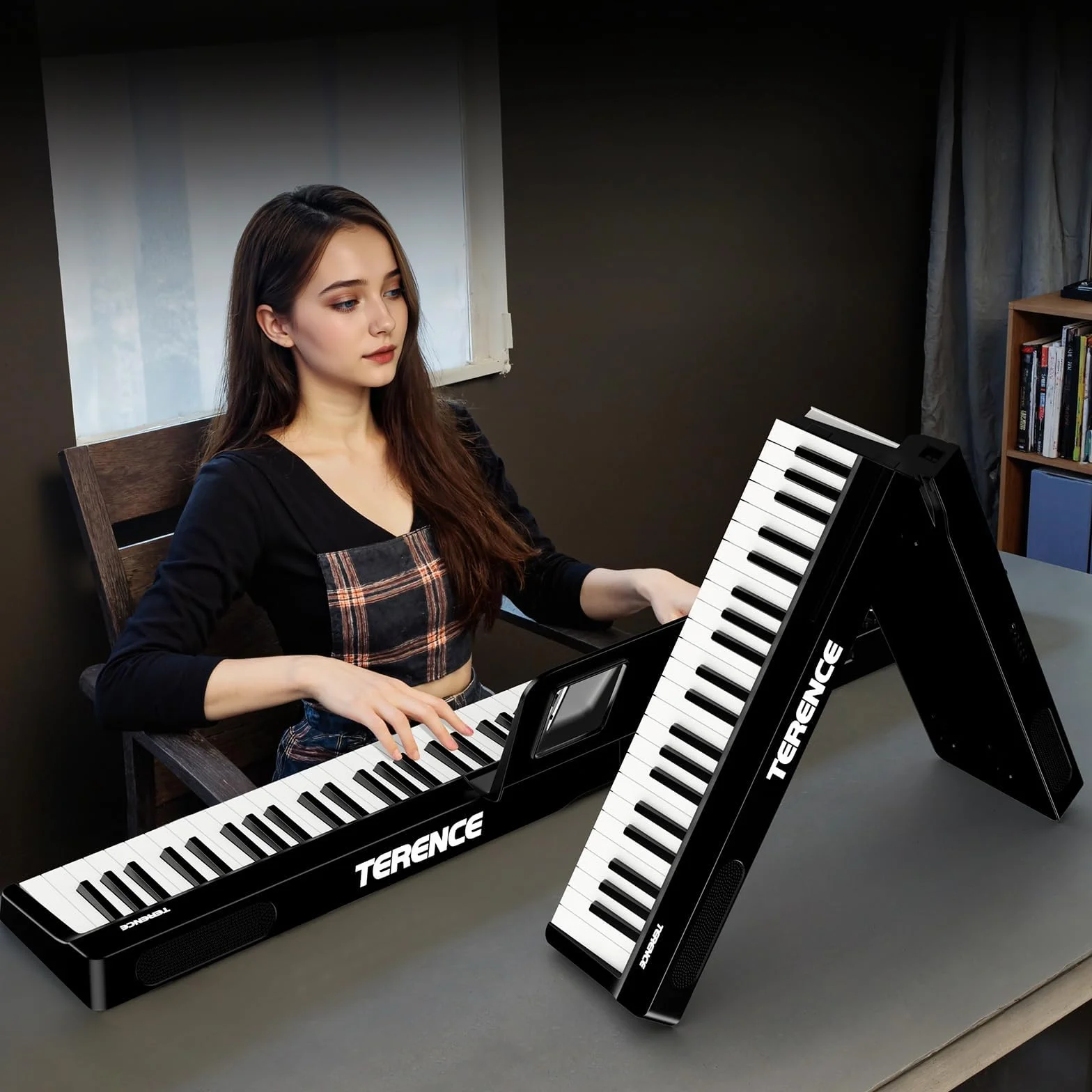 Pianoforte digitale portatile con supporto a Z TERENCE, tastiera per pianoforte semi-pesata a 88 tasti per principianti ed esperti funzione di registrazione audio integrata interfaccia MIDI Bluetooth