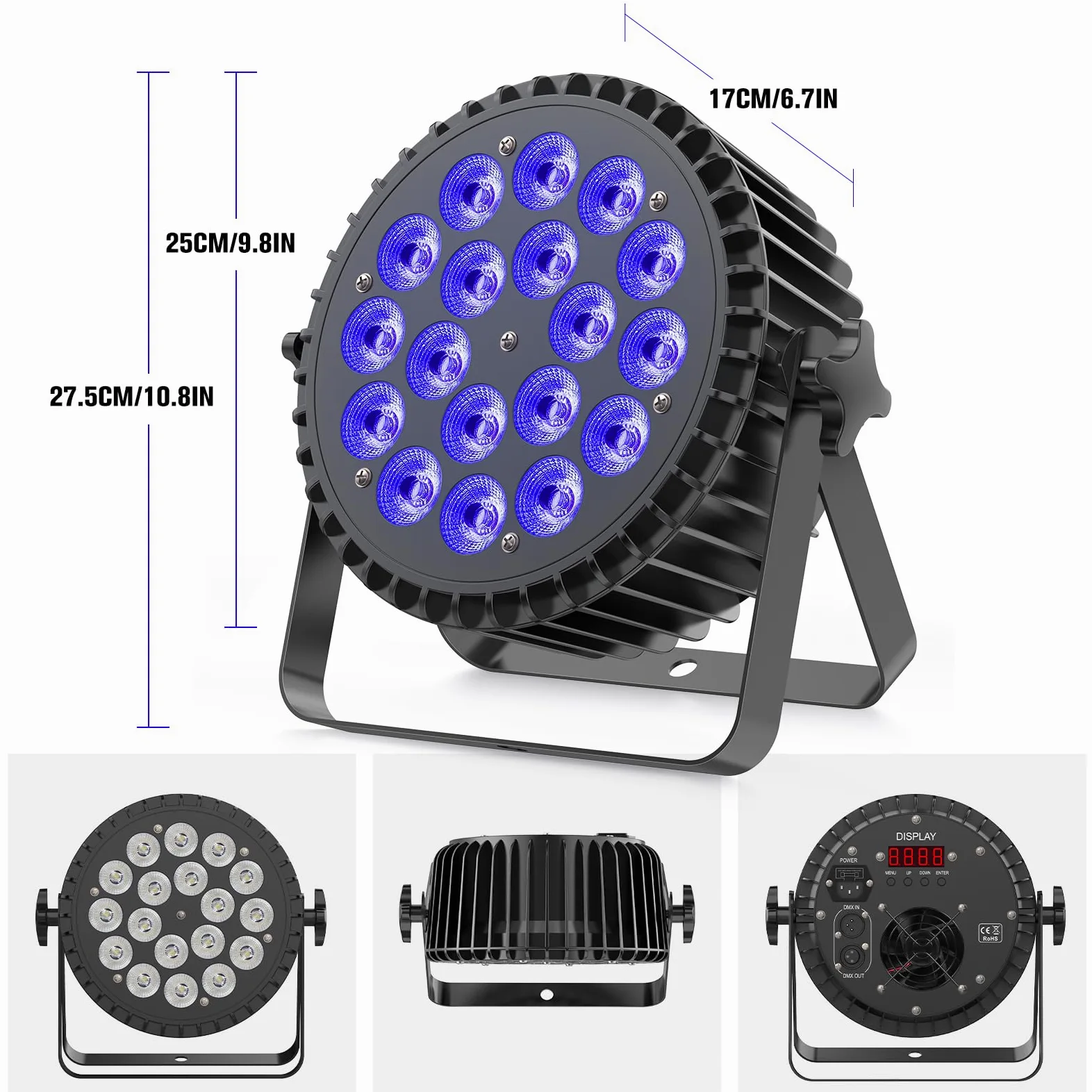 2PCS 18x 10W Par LED, RGBWA UV 18 Luci da Palco D MX 7/10CH, Illuminazione Discoteca Alloggiamento in alluminio con supporto per DJ Festa Spettacolo Bar Halloween Natale