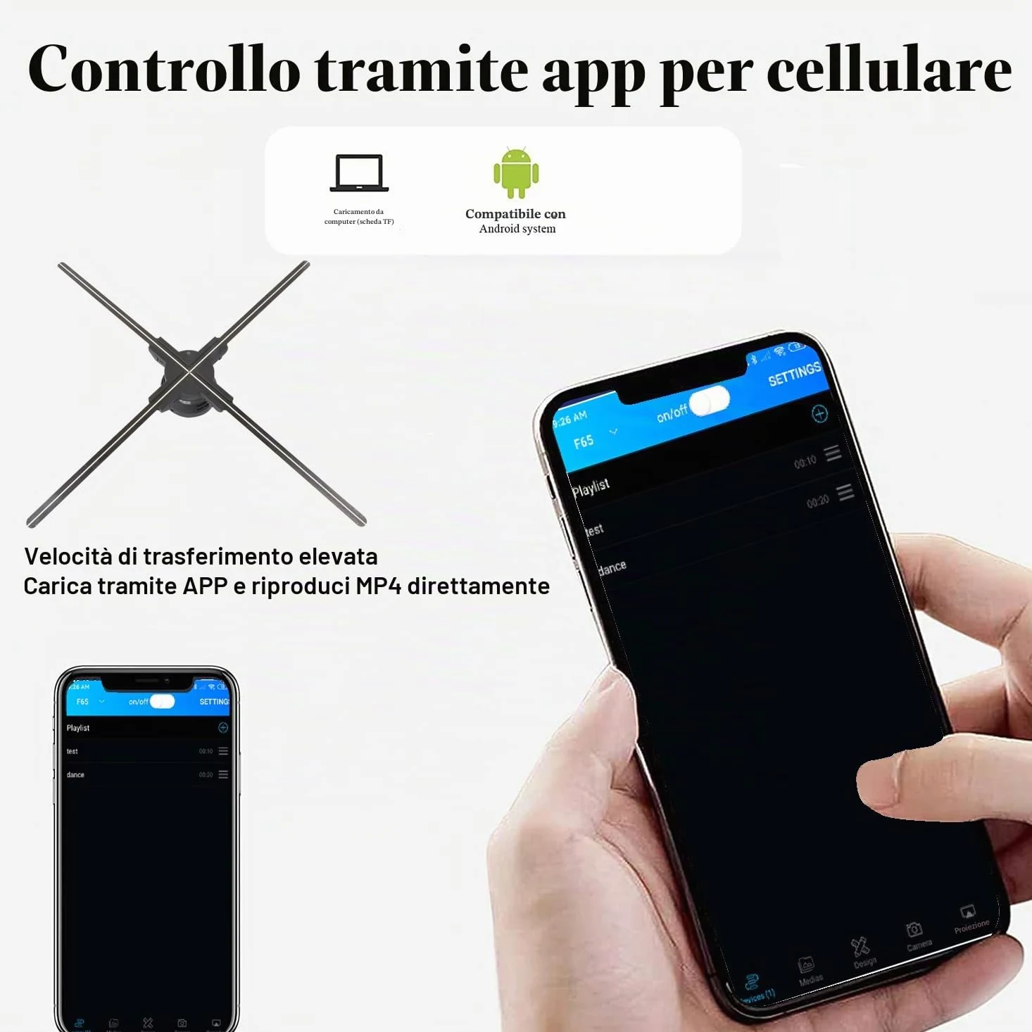 Missyou - Ventilatore con proiettore olografico 3D da 56 cm, supporta App per il cellulare e WiFi fornito con 700 contenuti video, adatto per mostre, centri commerciali, cinema, per il Natale