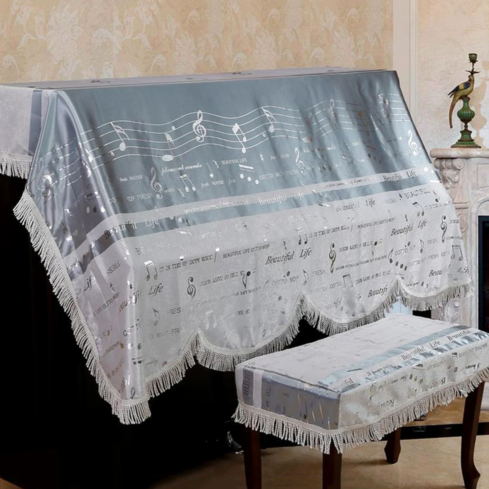 Telo coprisgabello per Pianoforte con coprisgabello, Copertura Protettiva Universale per Pianoforte Verticale, Copertura Decorativa con Stampa a Mezzo Pianoforte per Pianoforte Verticale Uni