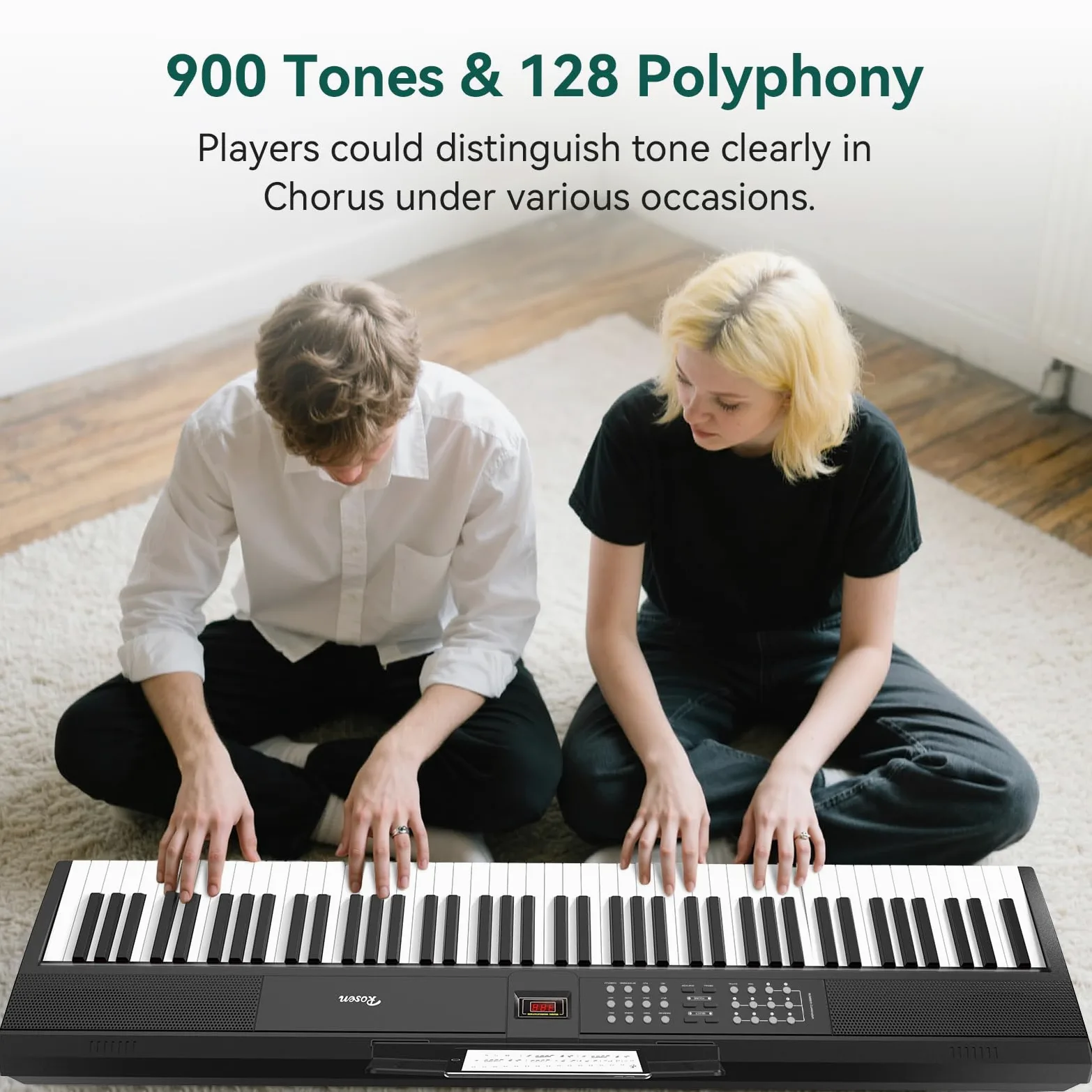 Rosen P51 tastiera pesata full size 88 tasti per principianti pianoforte digitale, pianoforte elettrico portatile con pedale di sostegno e alimentazione elettrica, nero