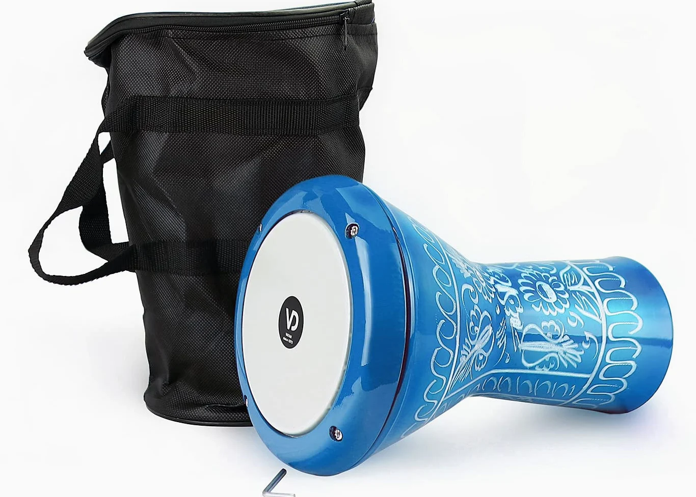 VD Vatan Darbuka - Tamburo orientale per bambini, in alluminio pressofuso inciso a mano, colore: Blu