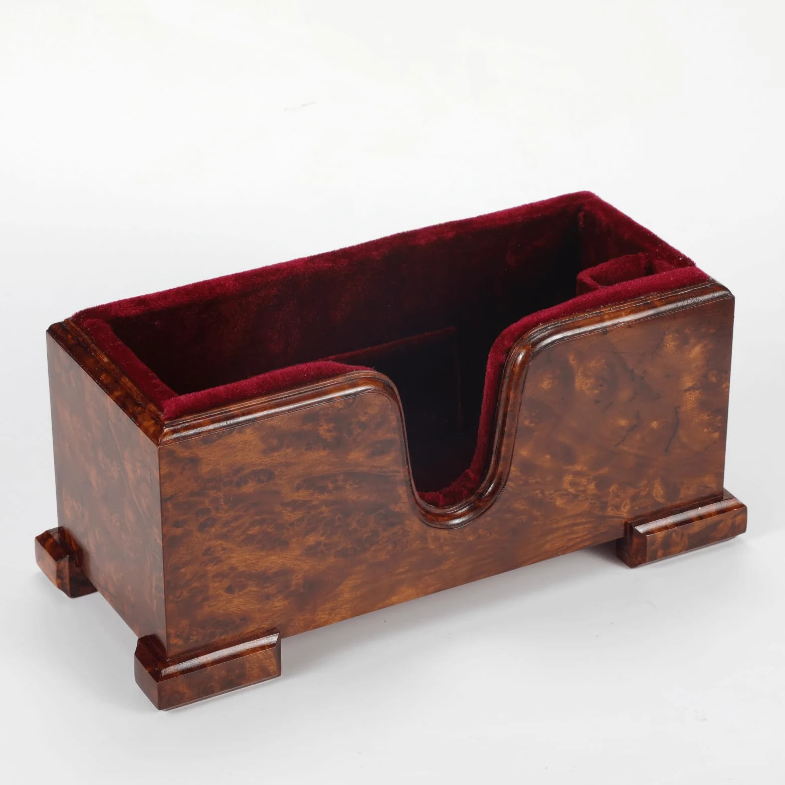 Supporto per violino e archetto (supporto), supporto per violino in legno con protezione in velluto, estetica stabile ed elegante (legno di radica + velluto rosso)