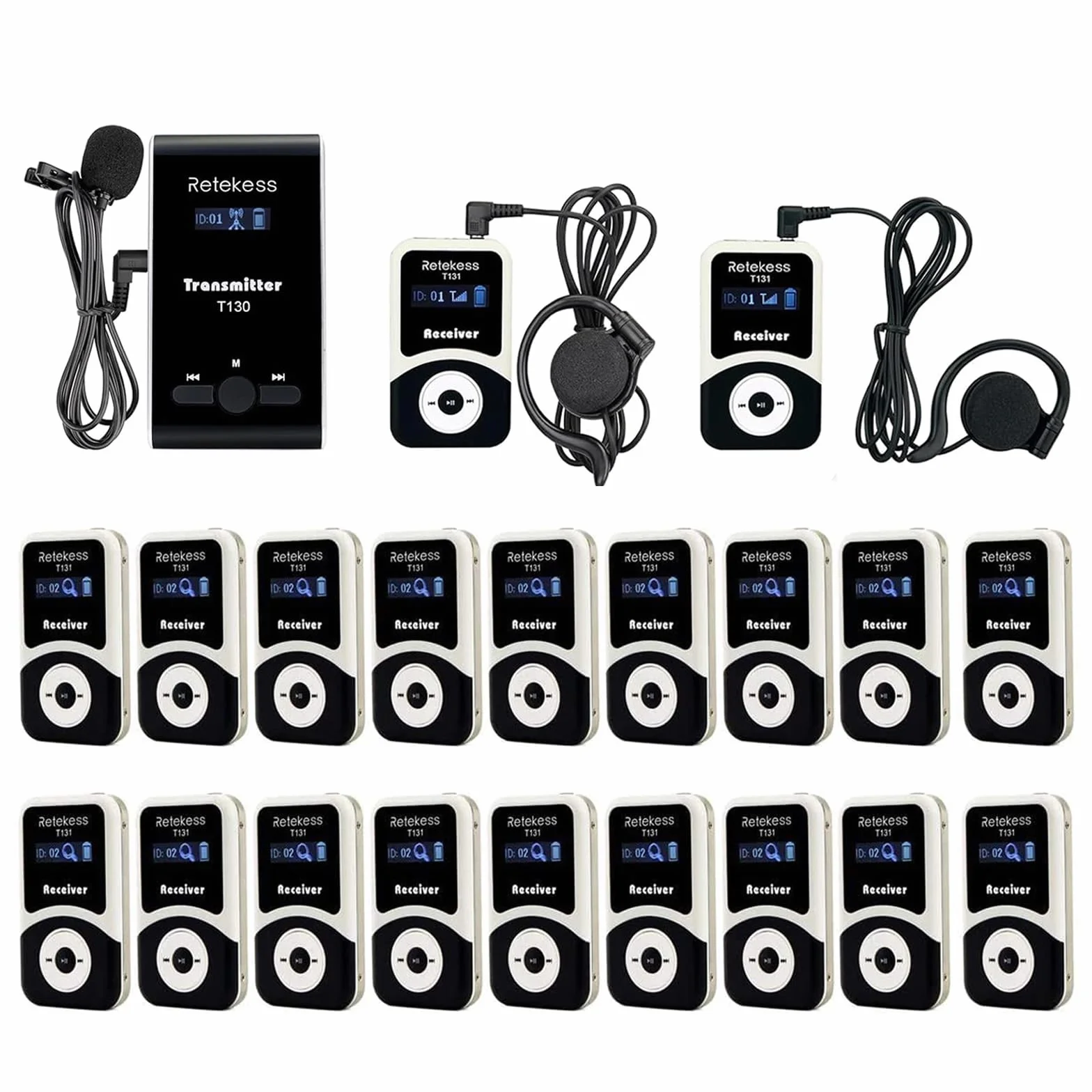 Retekess T130-T131 Tour Guide System, Portatile Sistema di Guida Turistica, 99 Canali, PLL Tecnologia, 12 Ore in Attesa, Altoparlante per Guida Turistica per Visite in Fabbrica, Viaggi, Università