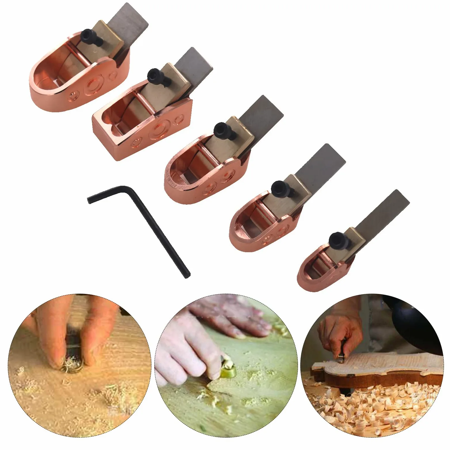 Hanzete - Set di 5 pialle per la lavorazione del legno, pialle per violino, suola curva, in metallo, ottone, strumento per liutaio fai da te, violino, viola, violoncello, strumento in legno