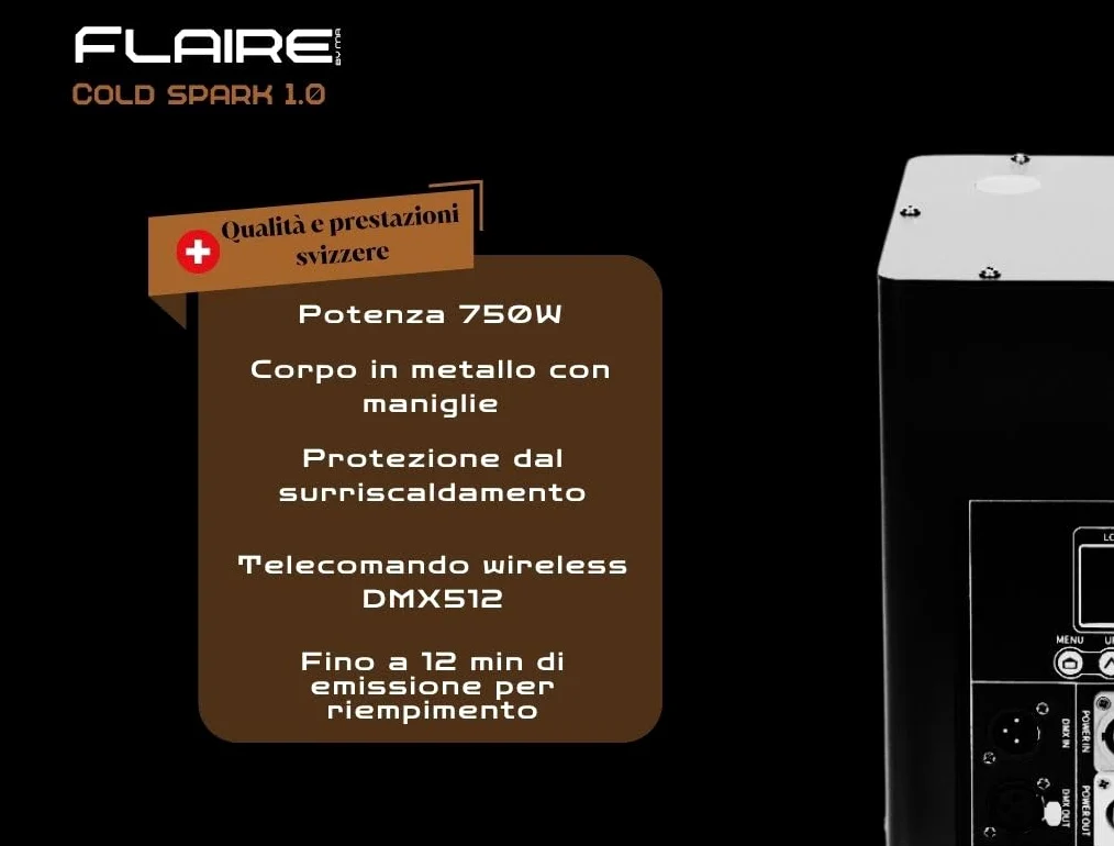 Macchina a scintilla fredda 750 W | Macchina per effetti speciali | Fuochi d'artificio pirotecnici con telecomando DMX wireless e display LCD | 1 pezzo.